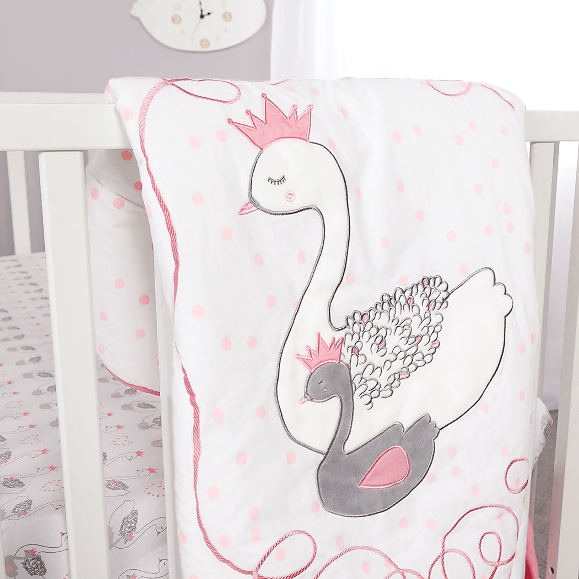Swan Lullaby Gray 3 Pc Baby Bedding Set - Image 9