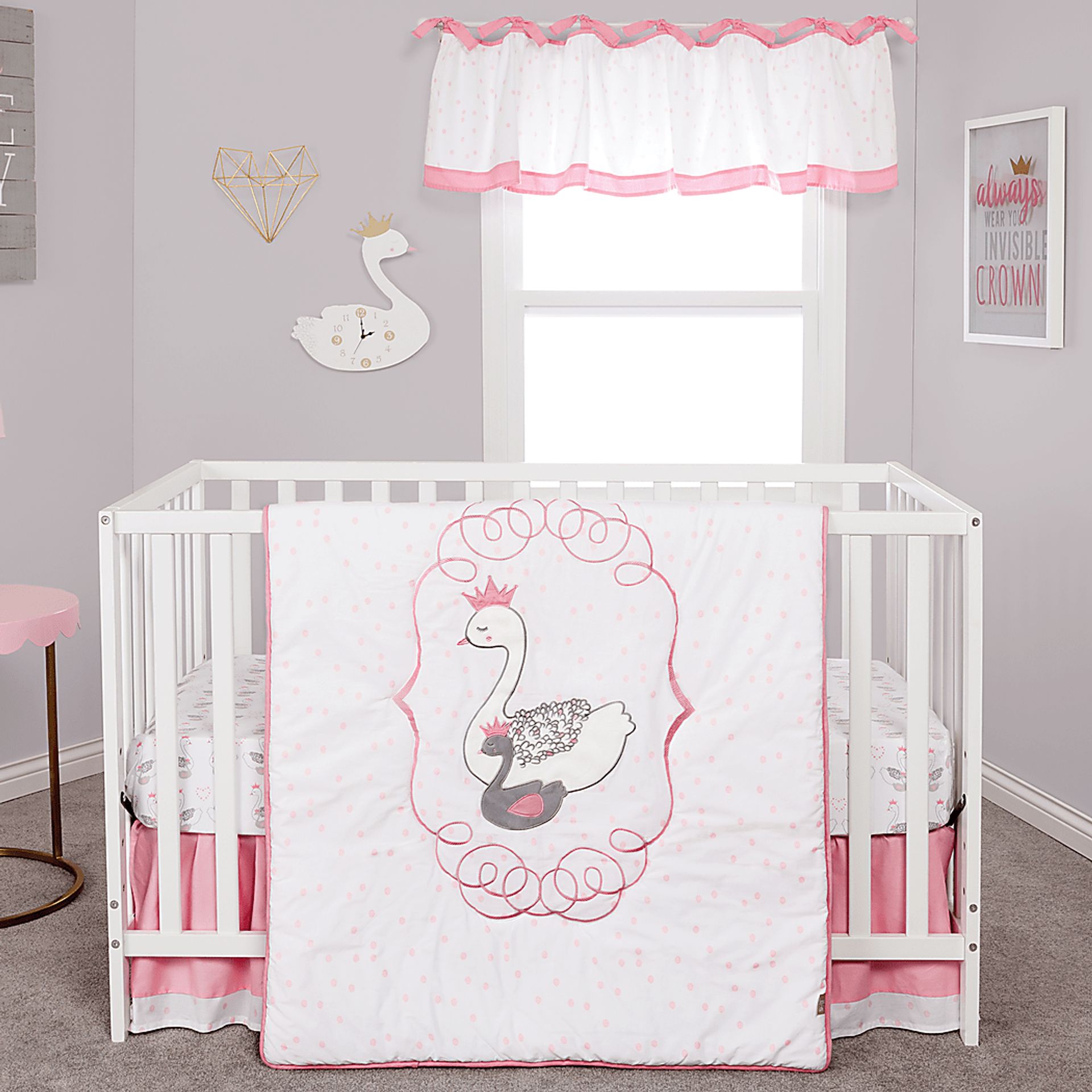 Swan Lullaby Gray 3 Pc Baby Bedding Set - Image 1
