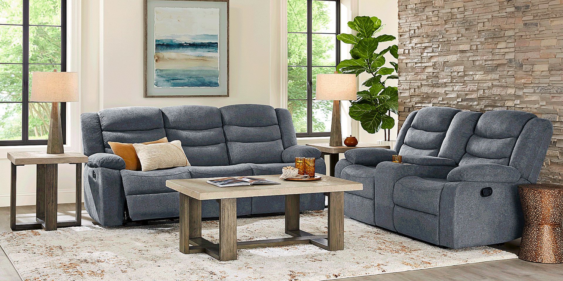 Swansea Blue Reclining Sofa - Image 2