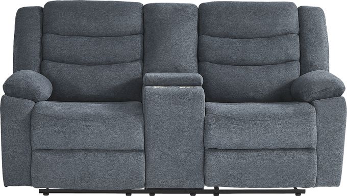 Swansea Blue Reclining Console Loveseat
