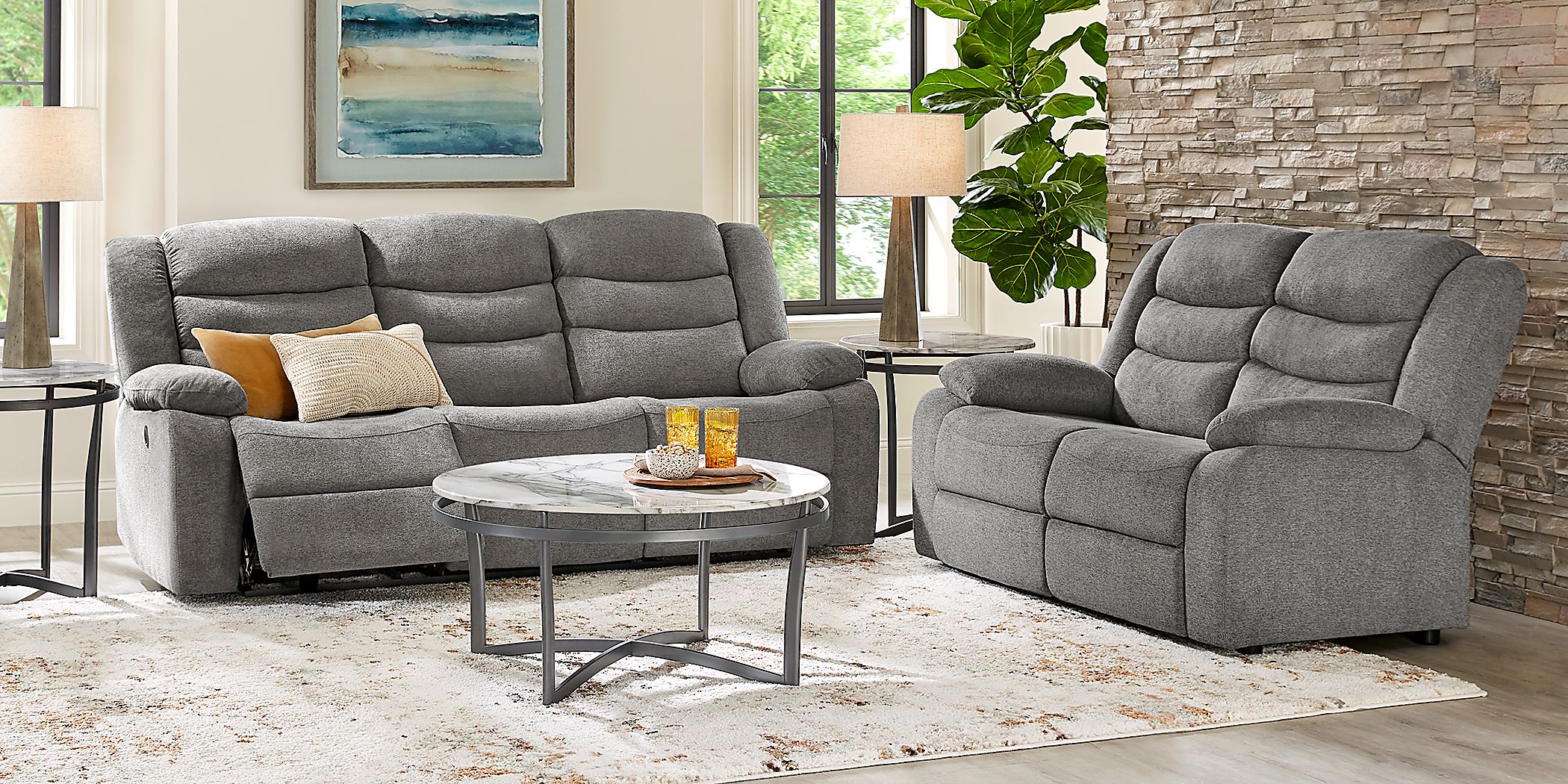 Swansea 2 Pc Granite Gray Chenille Fabric Non-Power Reclining