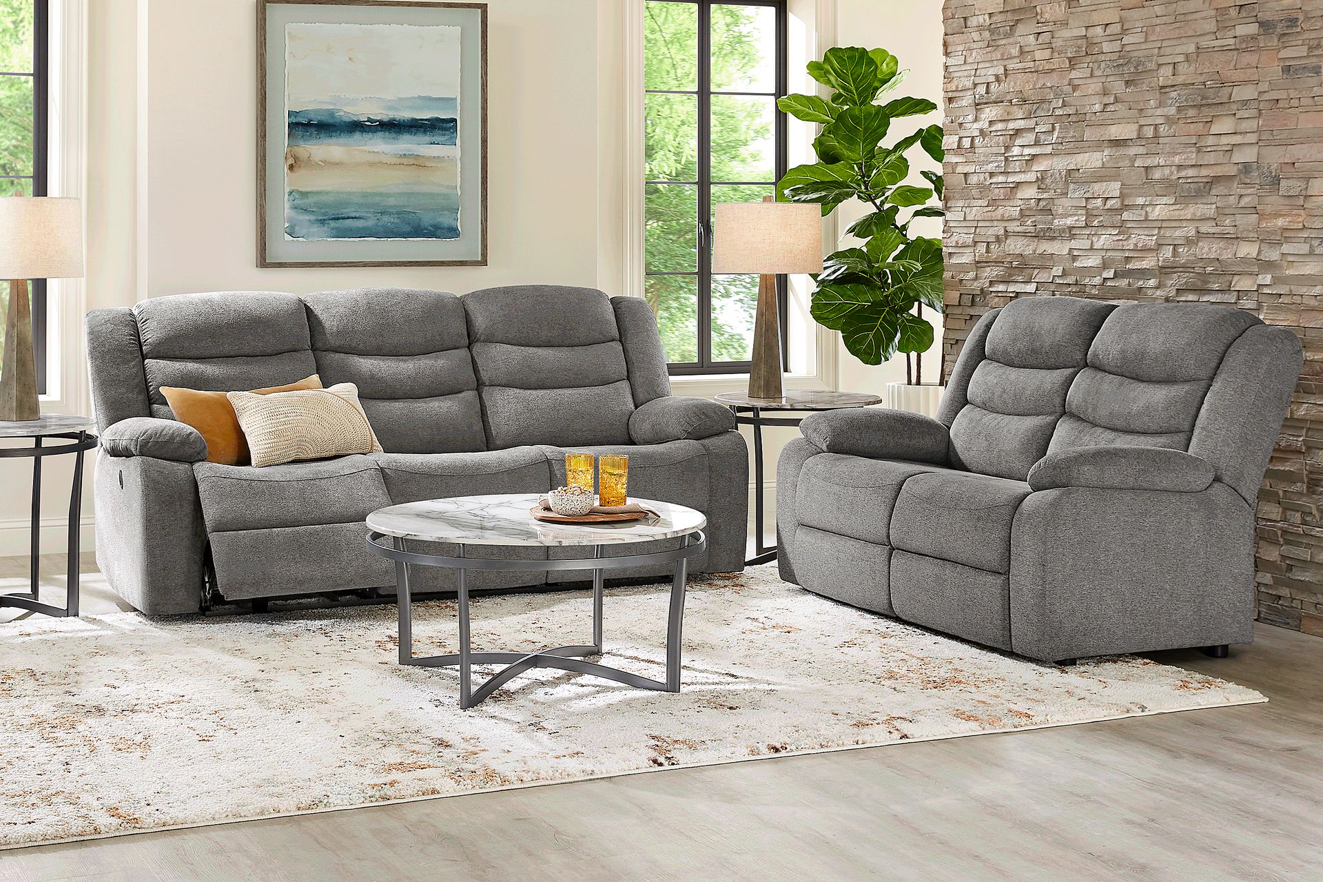 Swansea Granite 7 Pc Living Room with Reclining Sofa - Image 1