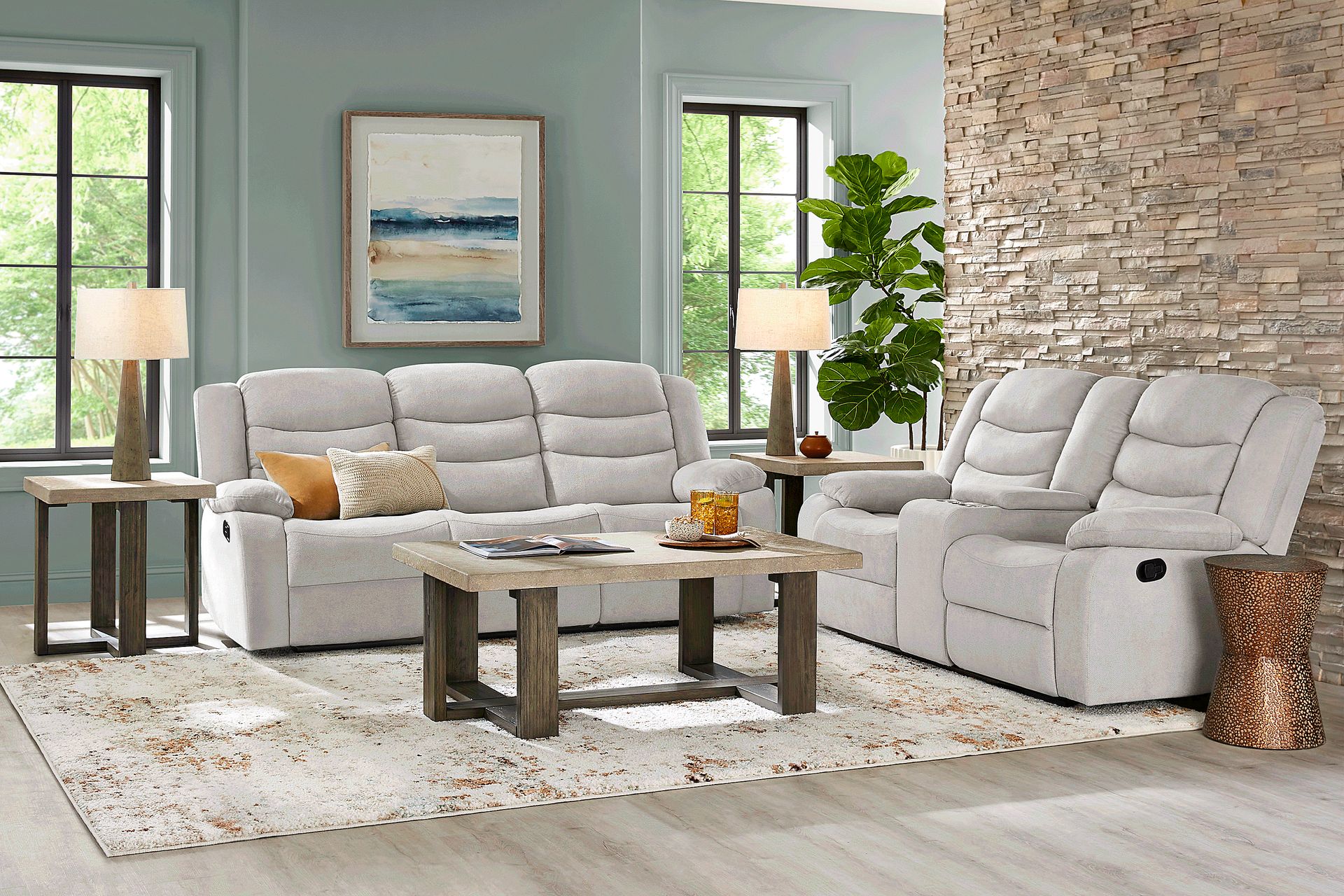 Swansea 3 Pc Gray Woven Non-Power Reclining Living Room Set With ...