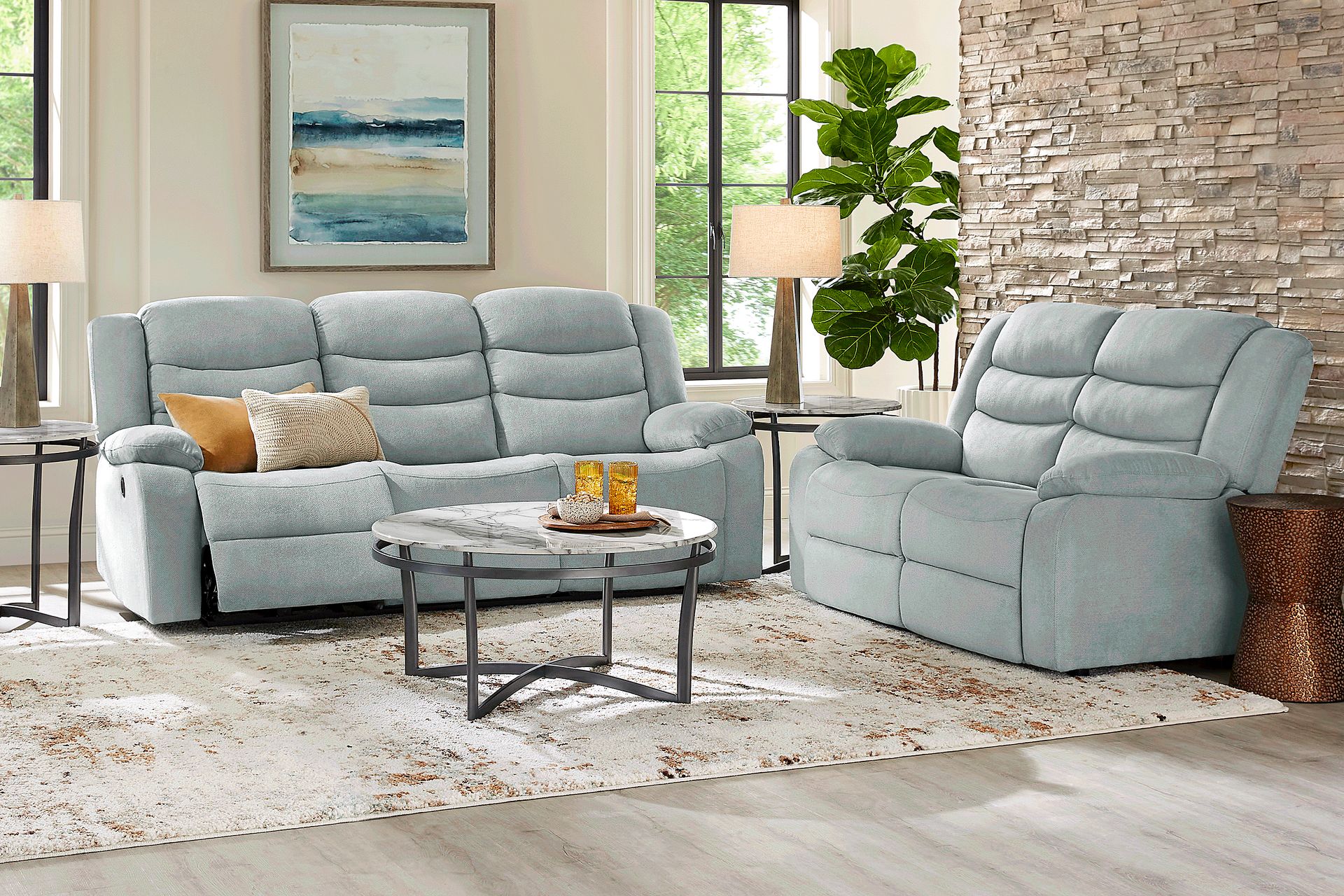 Swansea Mint 7 Pc Living Room with Reclining Sofa - Image 1