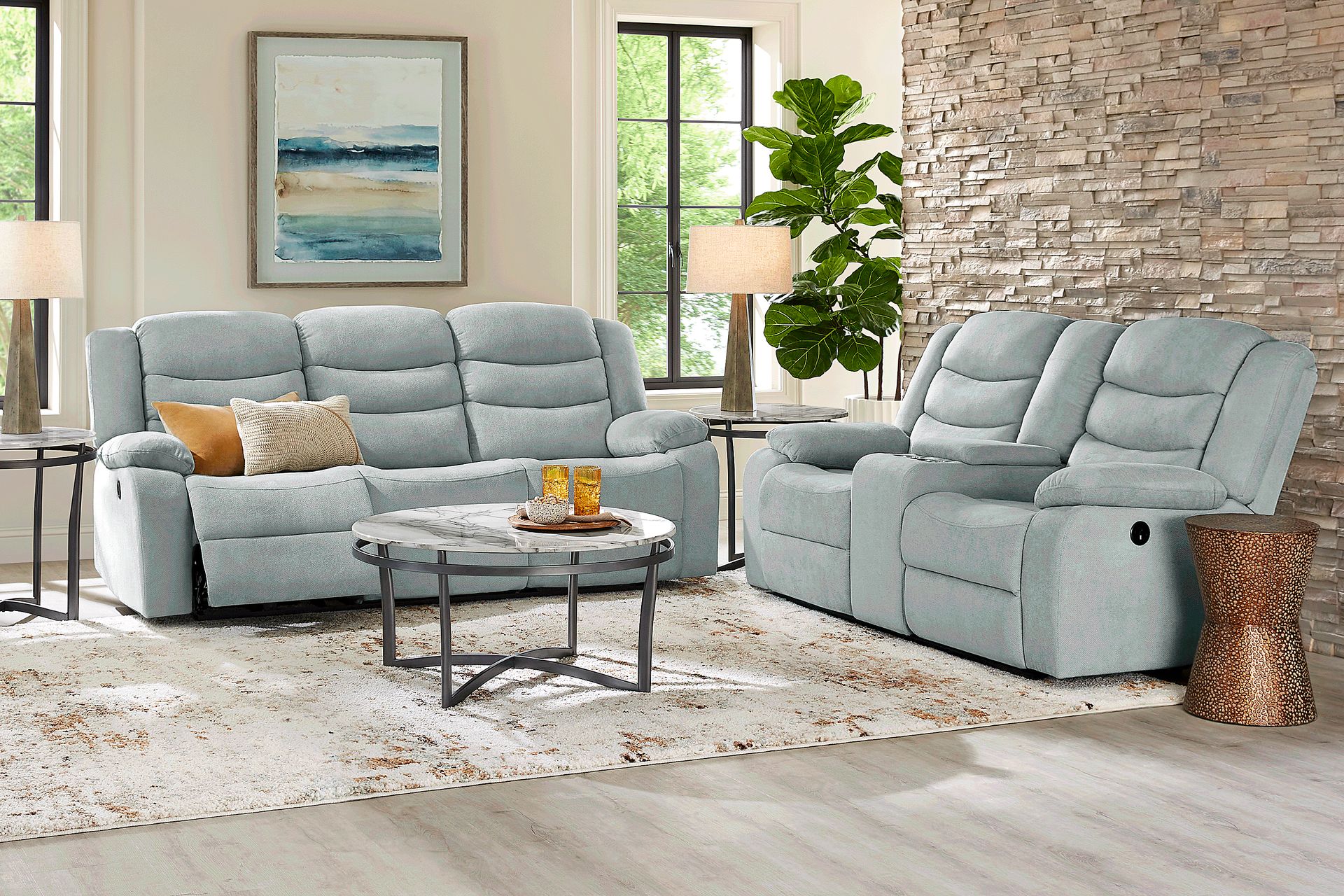 Swansea Mint 7 Pc Power Reclining Living Room - Image 1