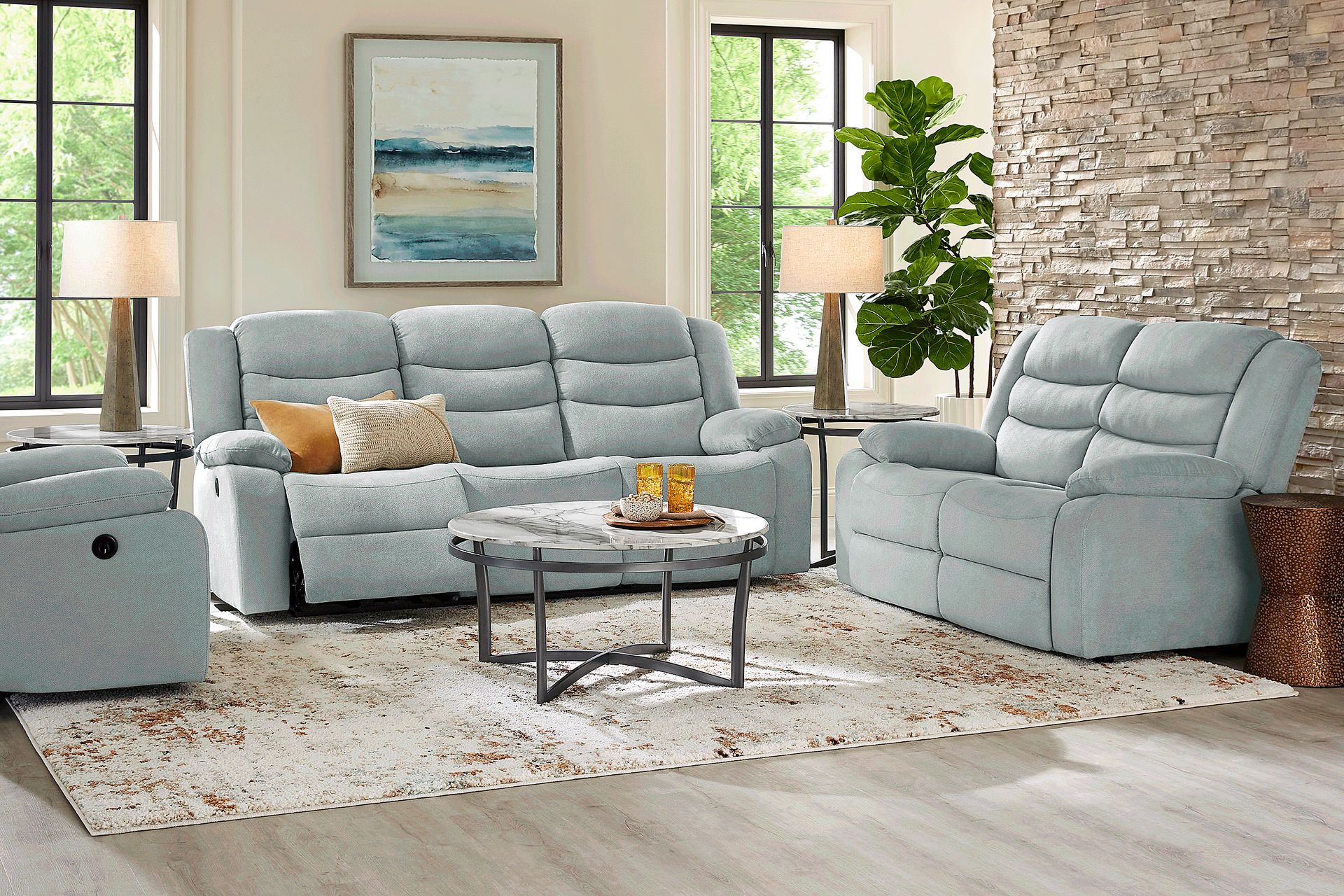 Swansea Mint 8 Pc Living Room with Reclining Sofa - Image 1