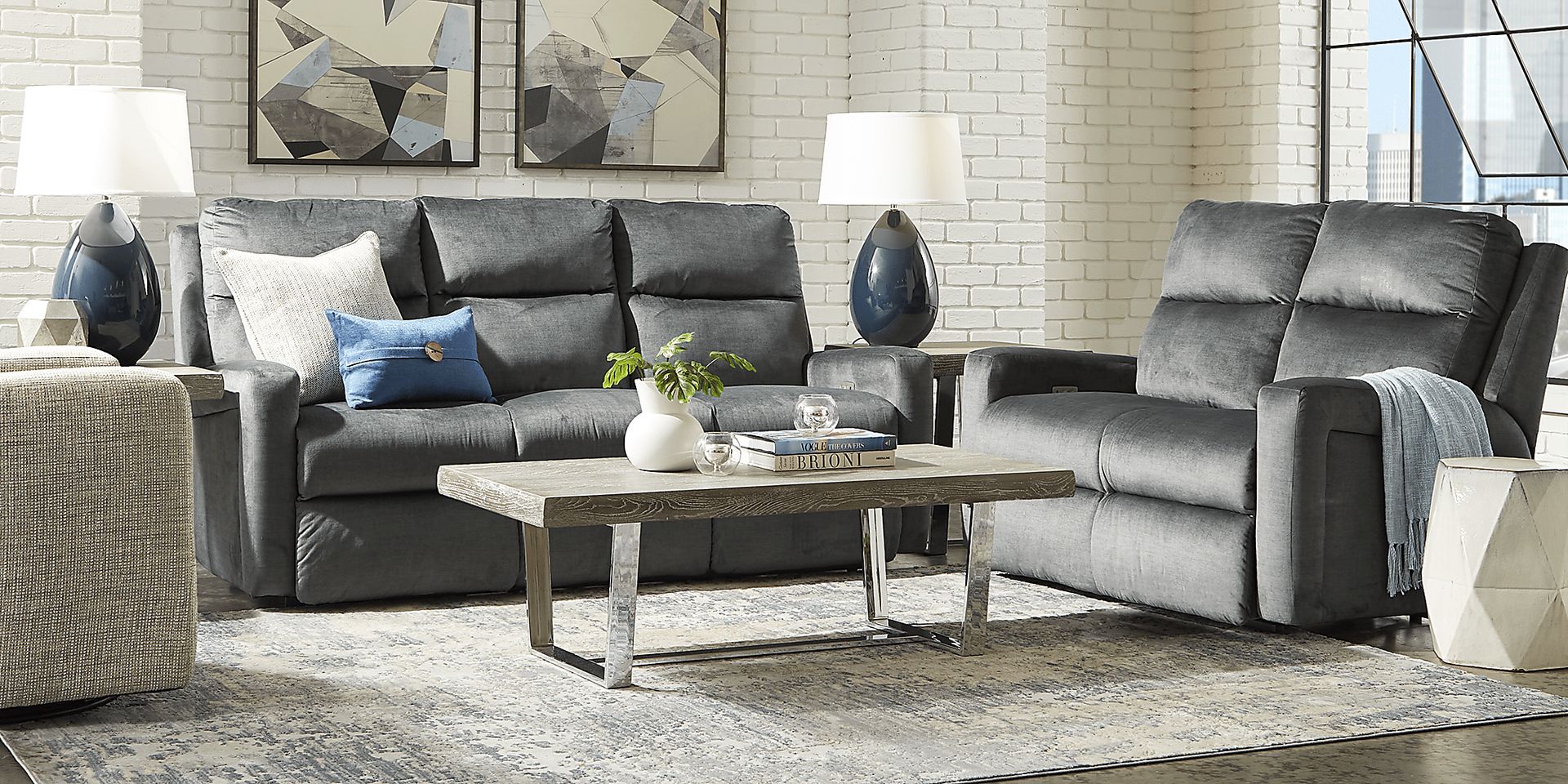 Swansen Graphite Dual Power Reclining Loveseat - Image 2