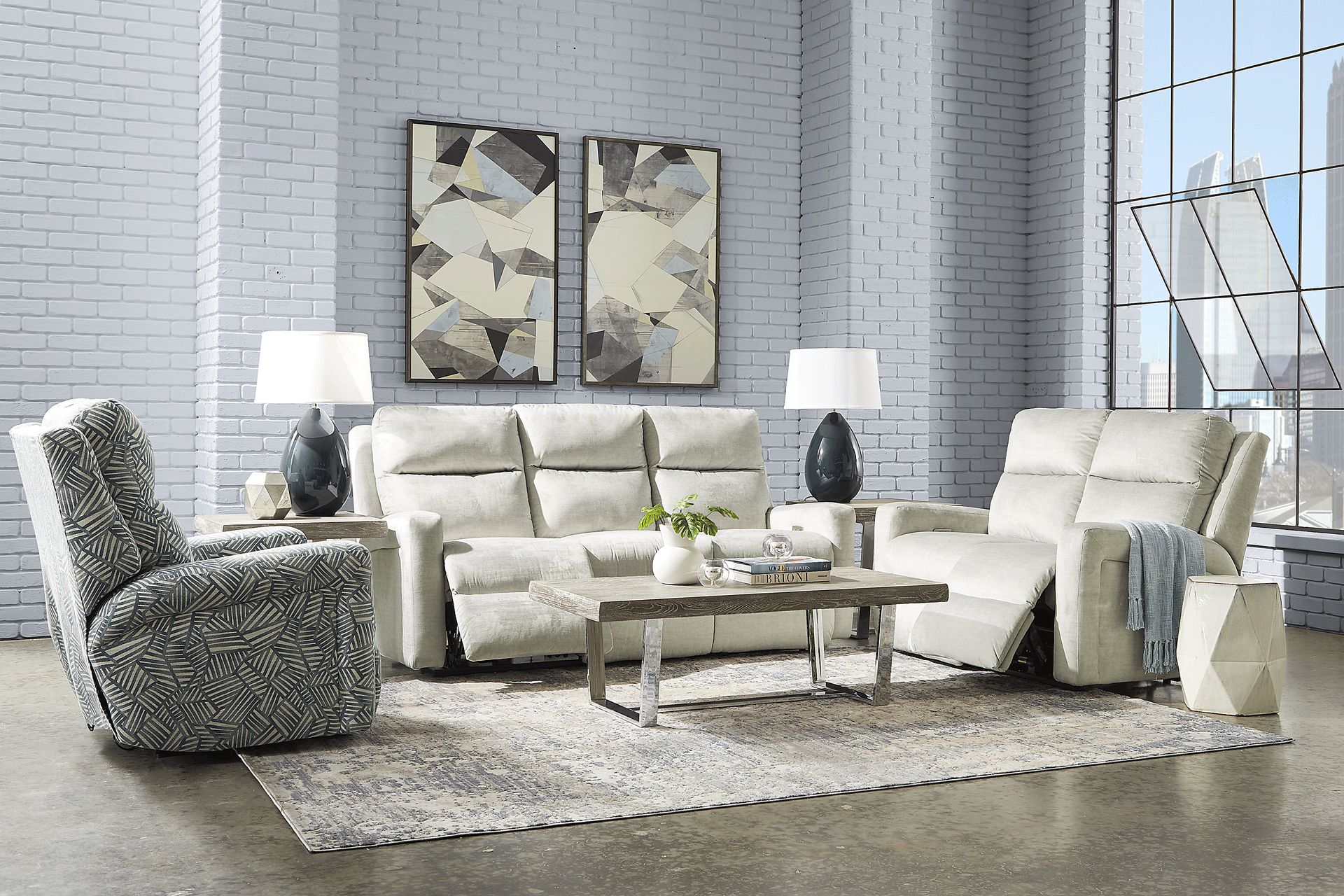 Swansen Gray 3 Pc Dual Power Reclining Living Room - Image 1