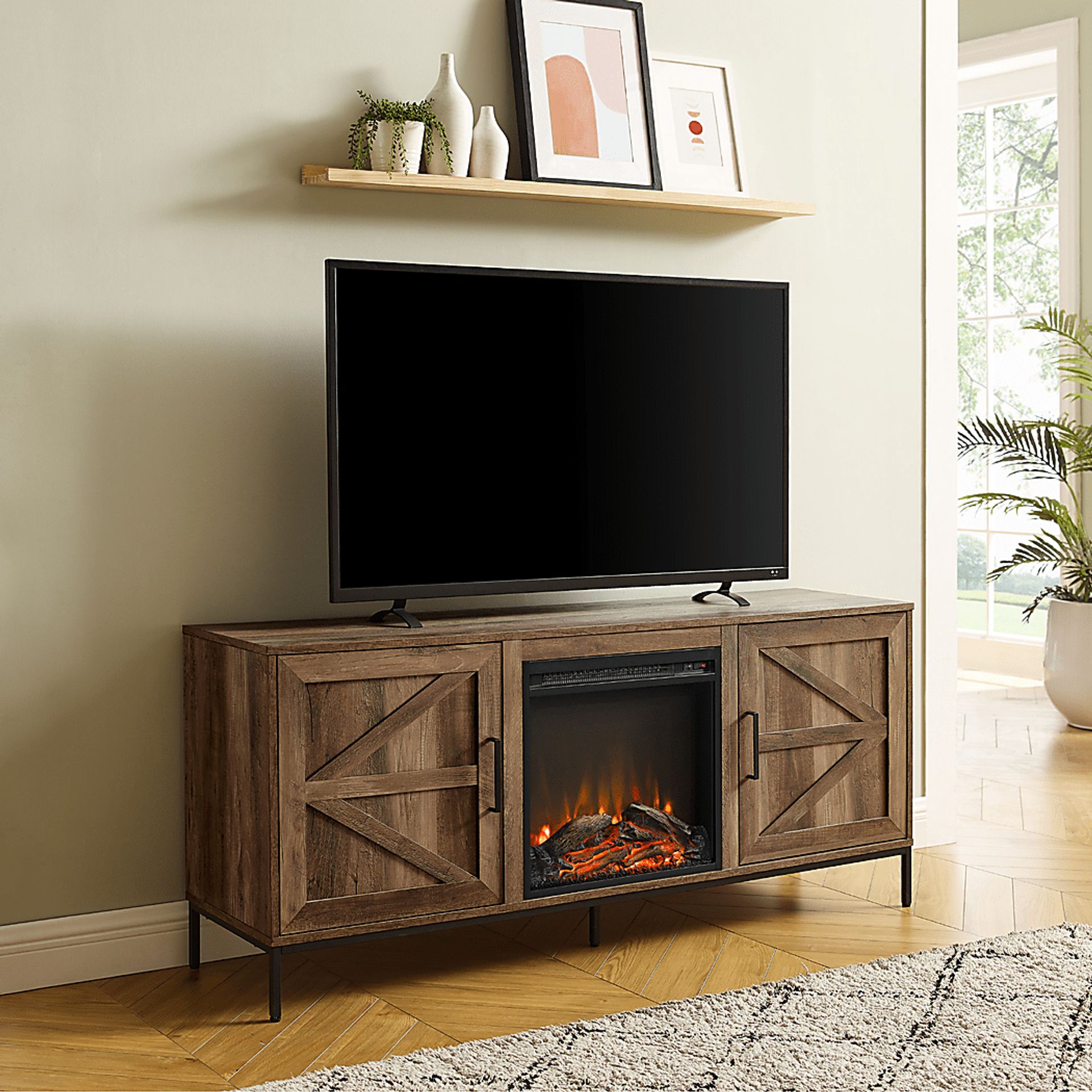 Sylvanfield Dark Oak 58 in. Console, With Electric Fireplace - Image 2