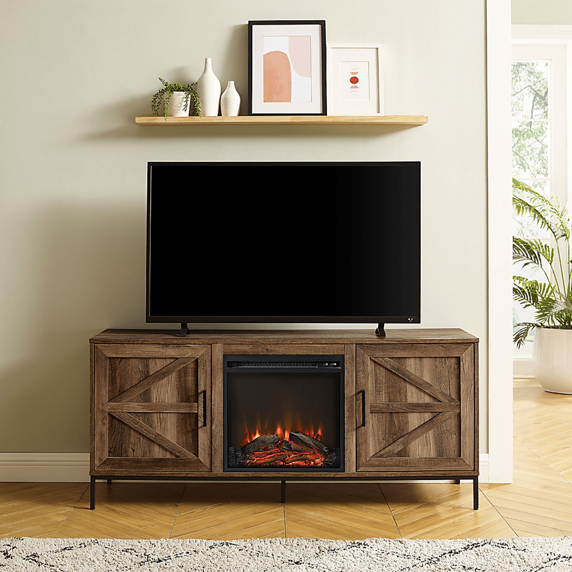 Sylvanfield Dark Oak 58 in. Console, With Electric Fireplace - Image 6