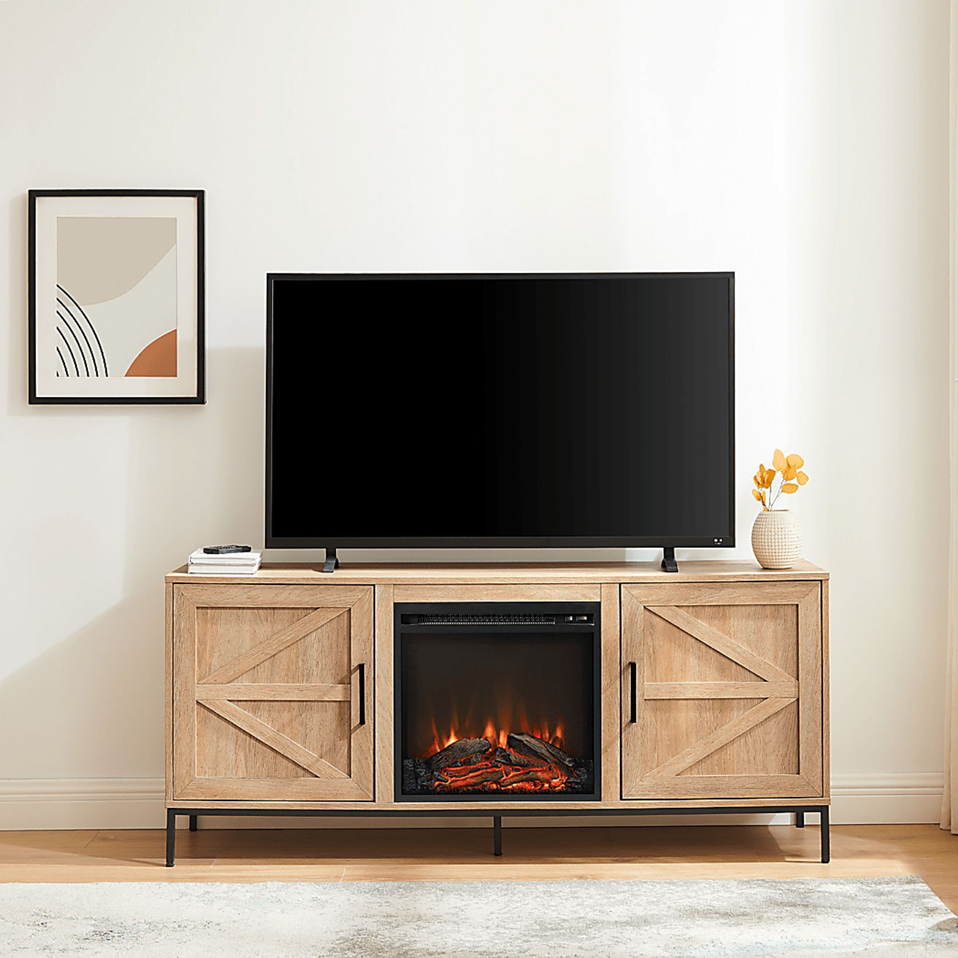 Sylvanfield Light Oak 58 in. Console, With Electric Fireplace - Image 6