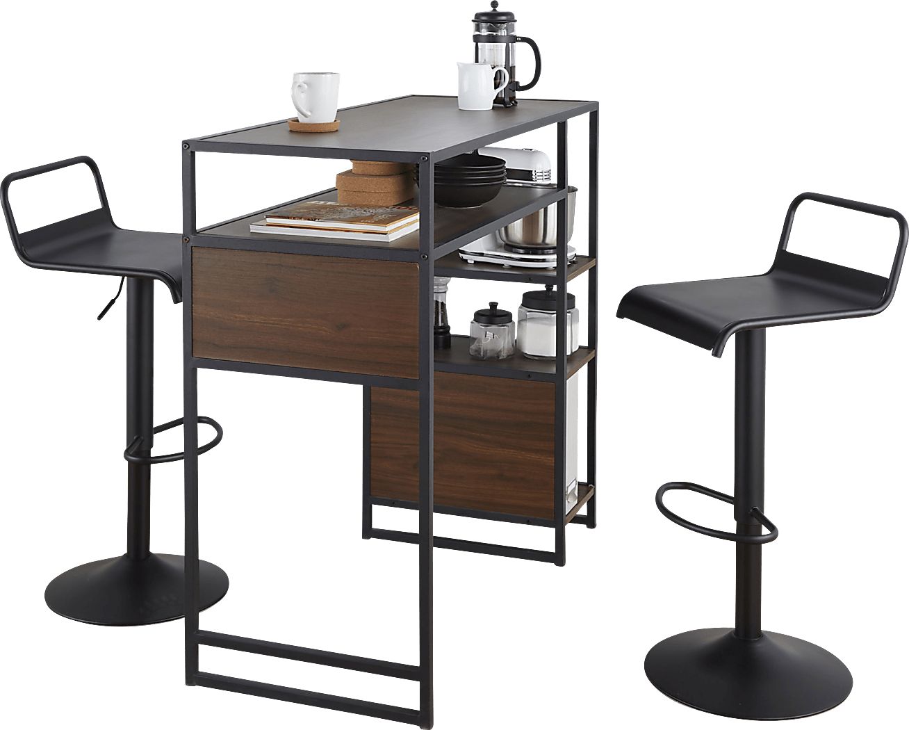 Sylve Walnut 3 Pc Bar Height Dining Set