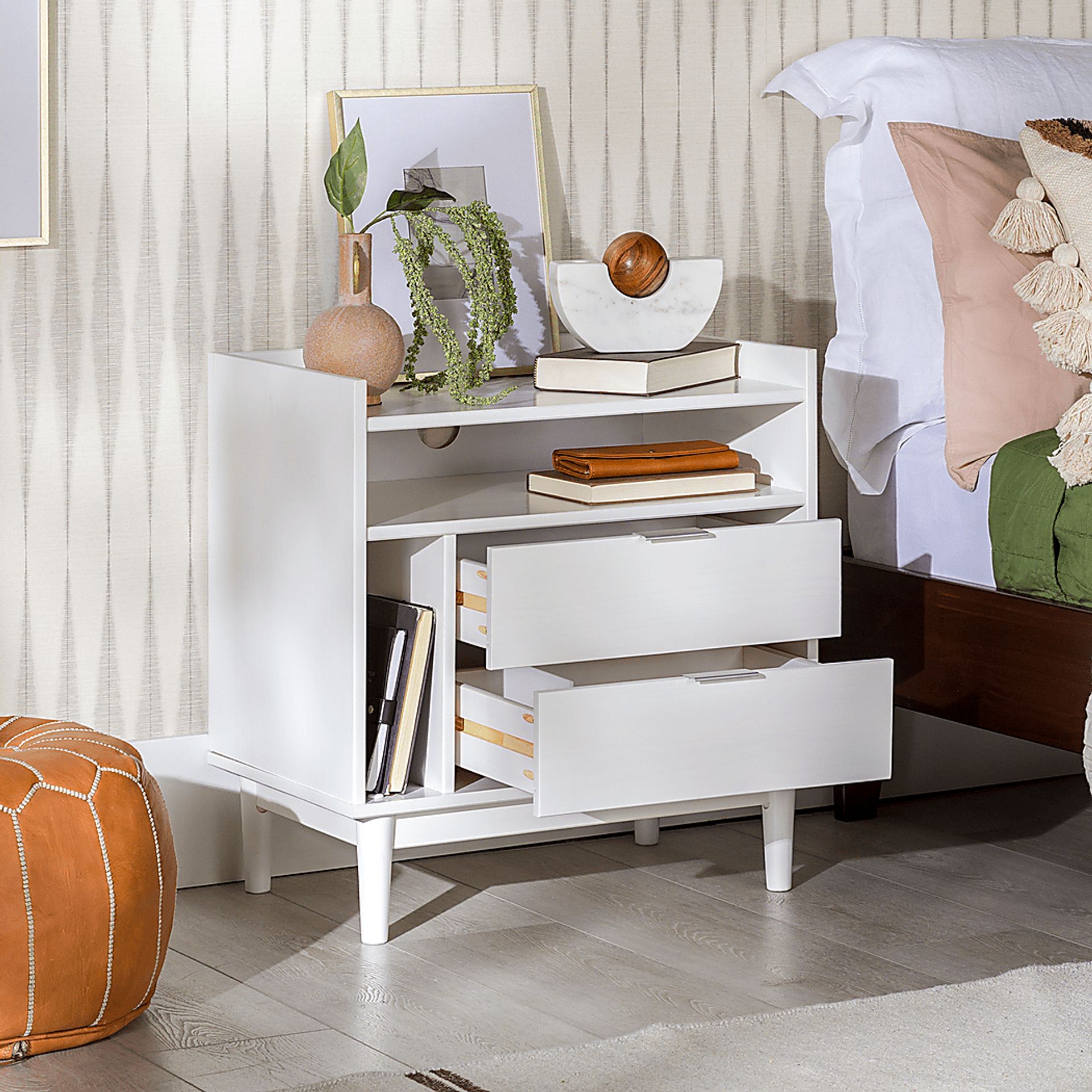 Symelo 2 Drawer White Nightstand - Image 2