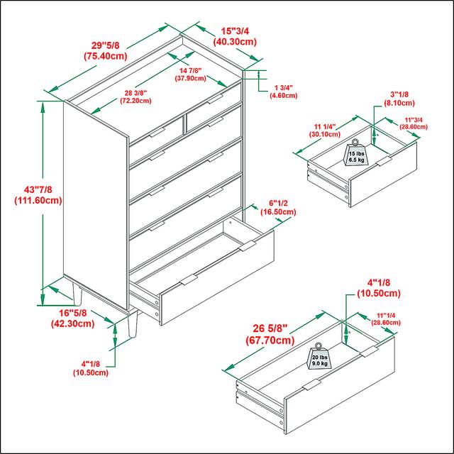 Symelo Black 6 Drawer Dresser - Thumbnail - Image 6