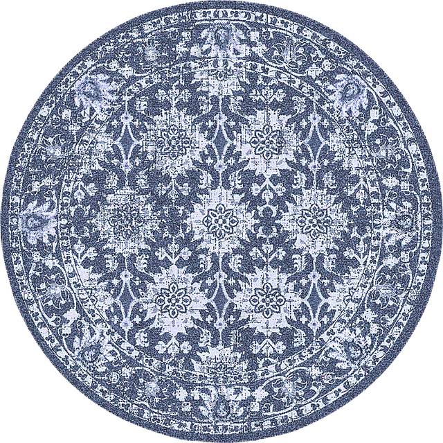 Syros Dark Blue 7'10 Round Indoor/Outdoor Rug - Thumbnail - Image 1