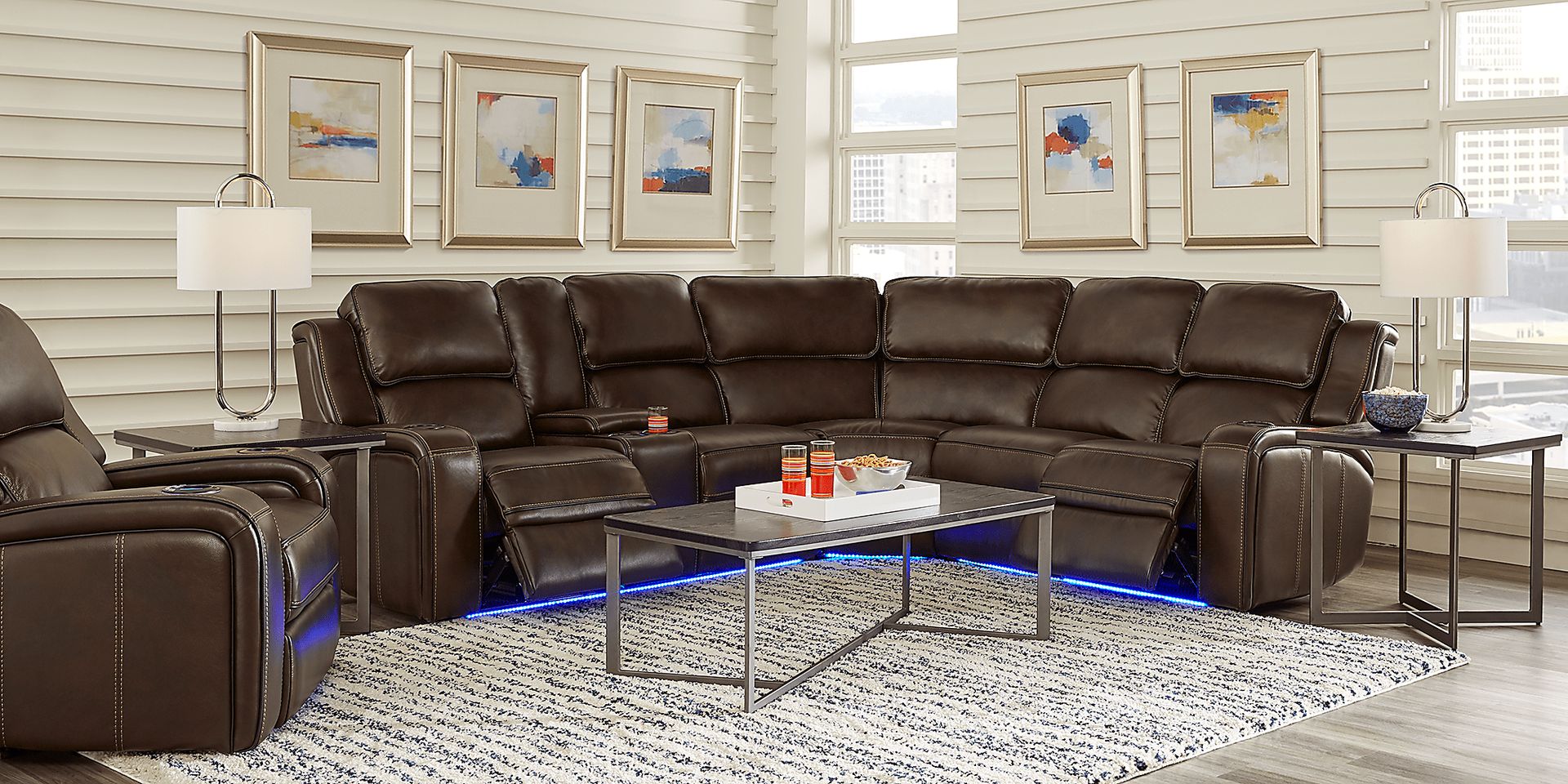 Talasi Espresso Leather 3 Pc Sectional - Image 2