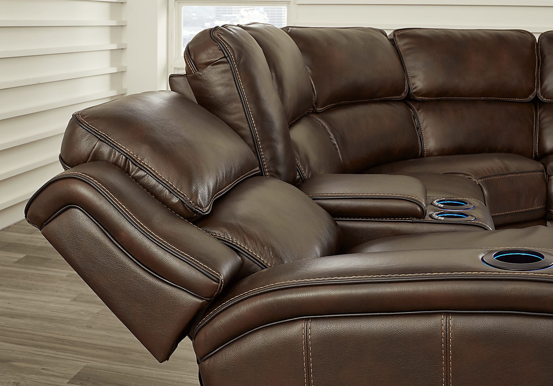 Talasi Espresso Leather 3 Pc Sectional - Image 4