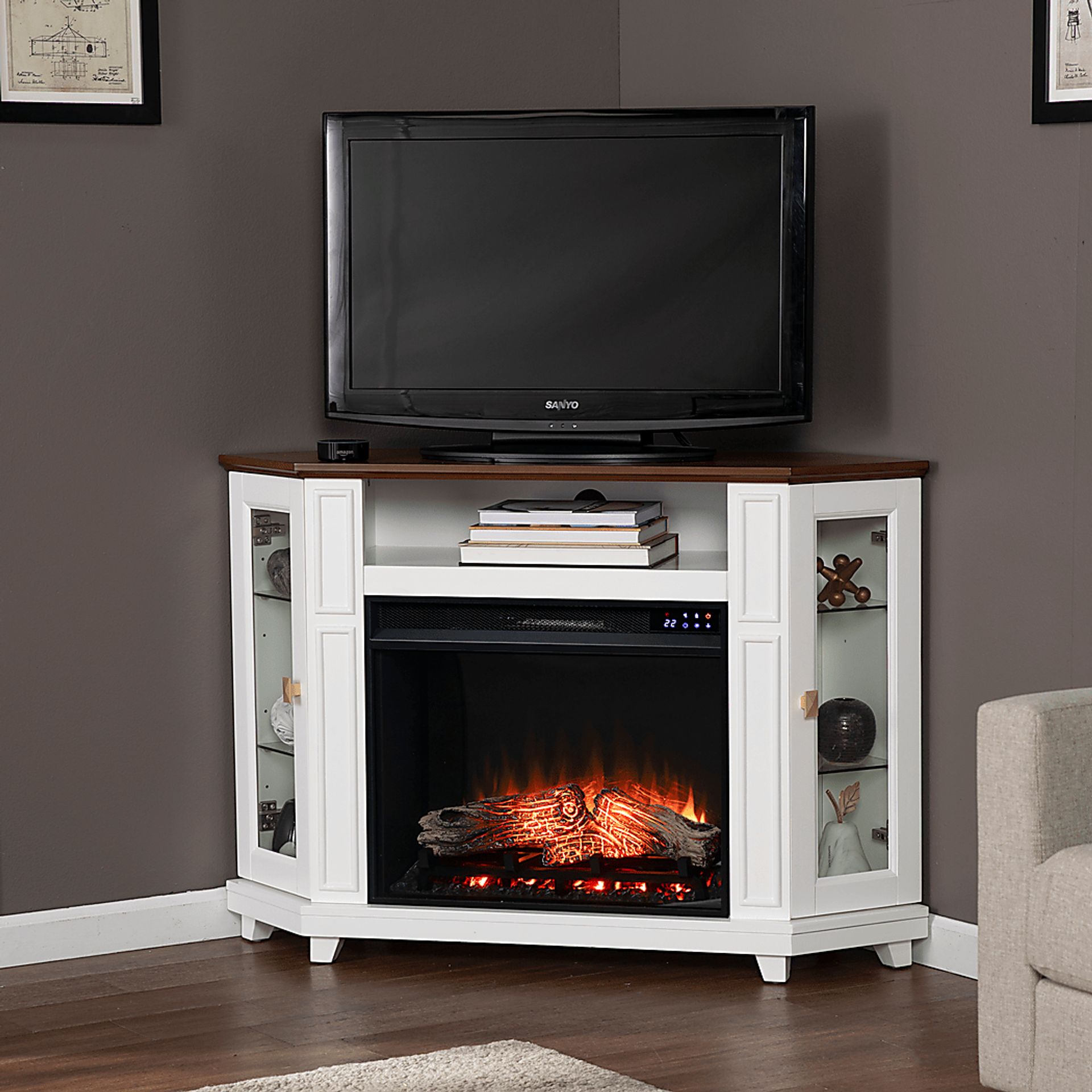 Taliferro IV White 46 in. Console, With Touch Panel Electric Log Fireplace - Image 7