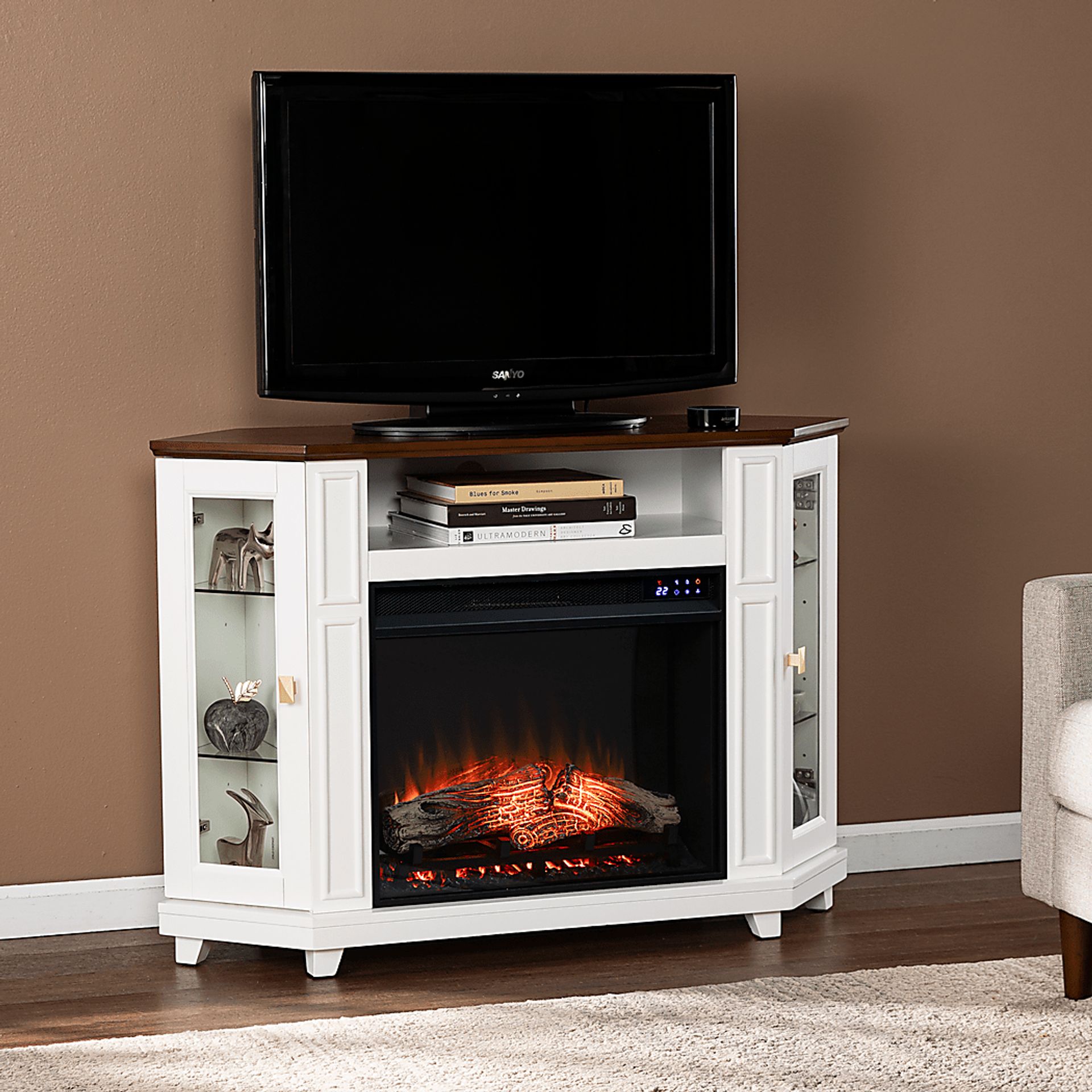 Taliferro IV White 46 in. Console, With Touch Panel Electric Log Fireplace - Image 8