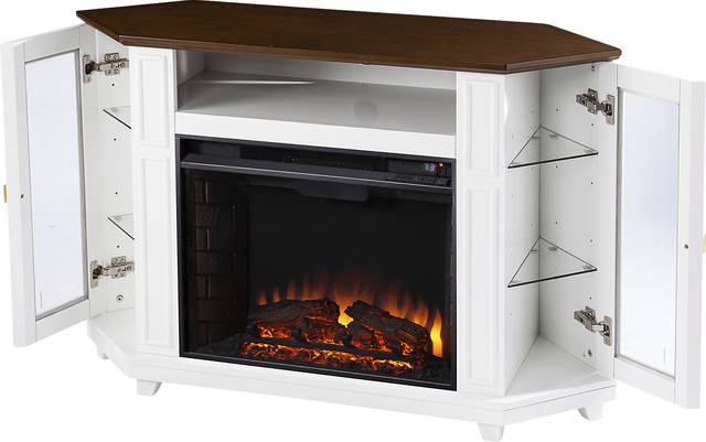 Taliferro II White 46 in. Console With Electric Log Fireplace - Thumbnail - Image 2