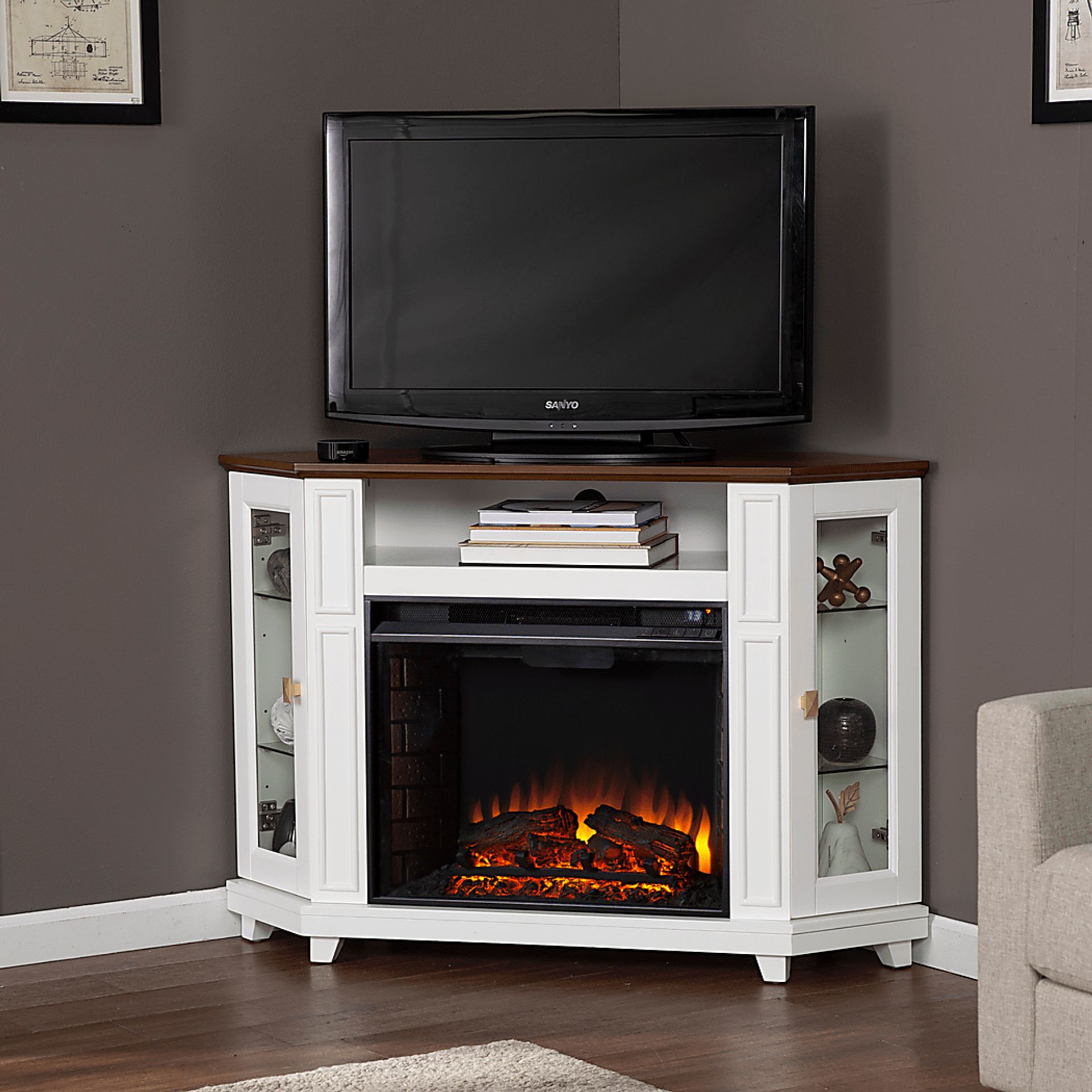Taliferro II White 46 in. Console With Electric Log Fireplace - Image 7