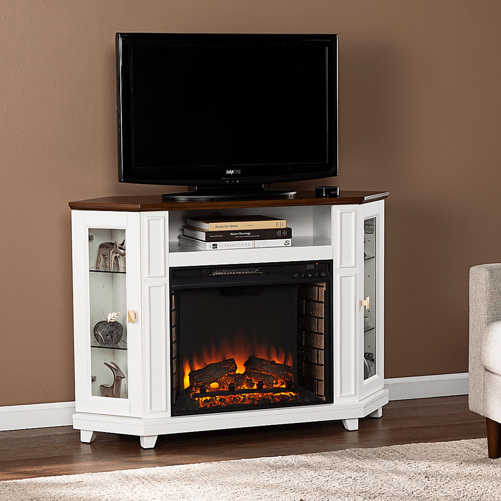 Taliferro II White 46 in. Console With Electric Log Fireplace - Image 8