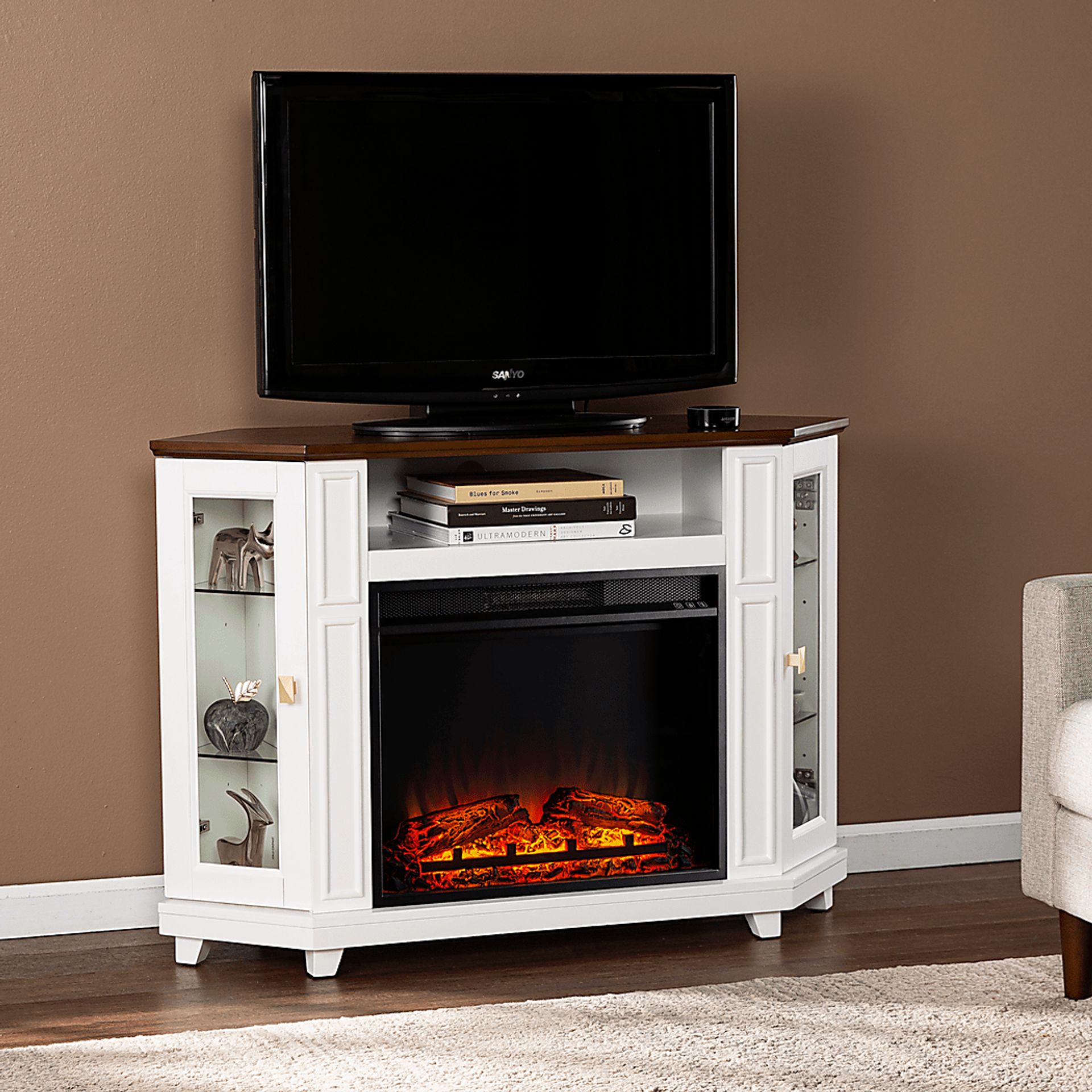 Taliferro V White 47 in. Console with Electric Fireplace - Image 2