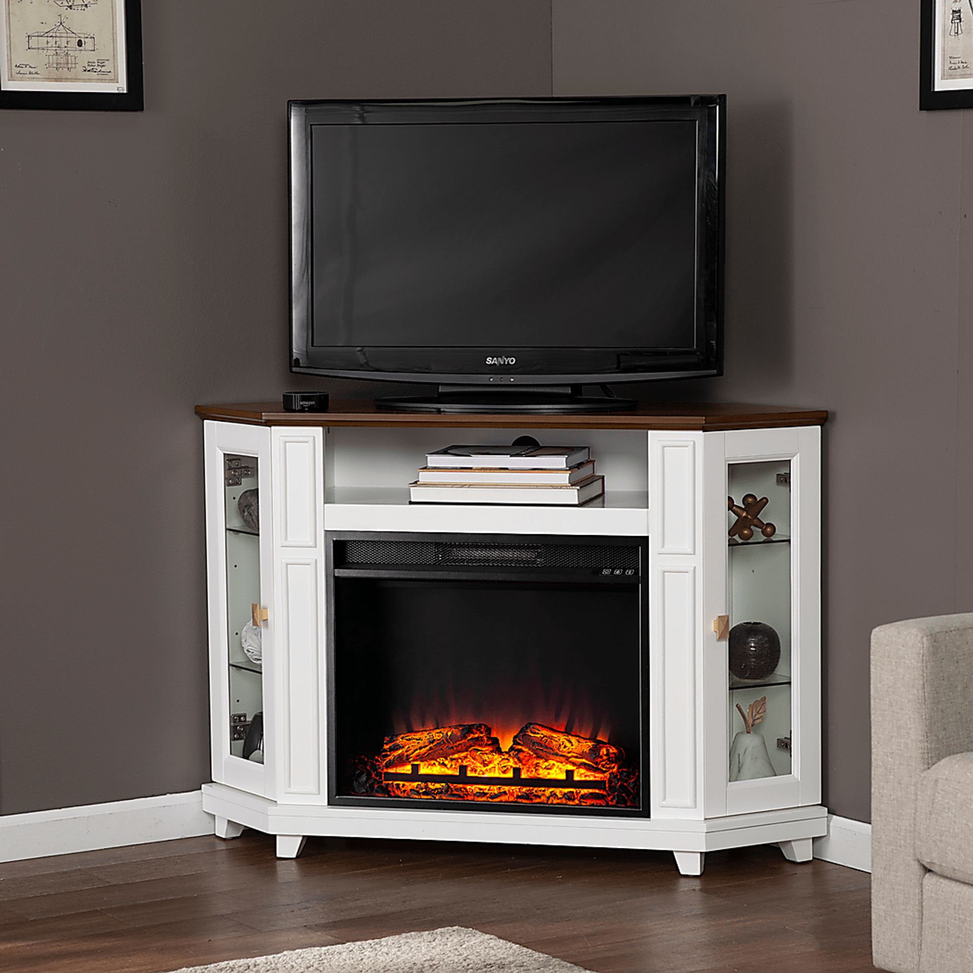 Taliferro V White 47 in. Console with Electric Fireplace - Image 3