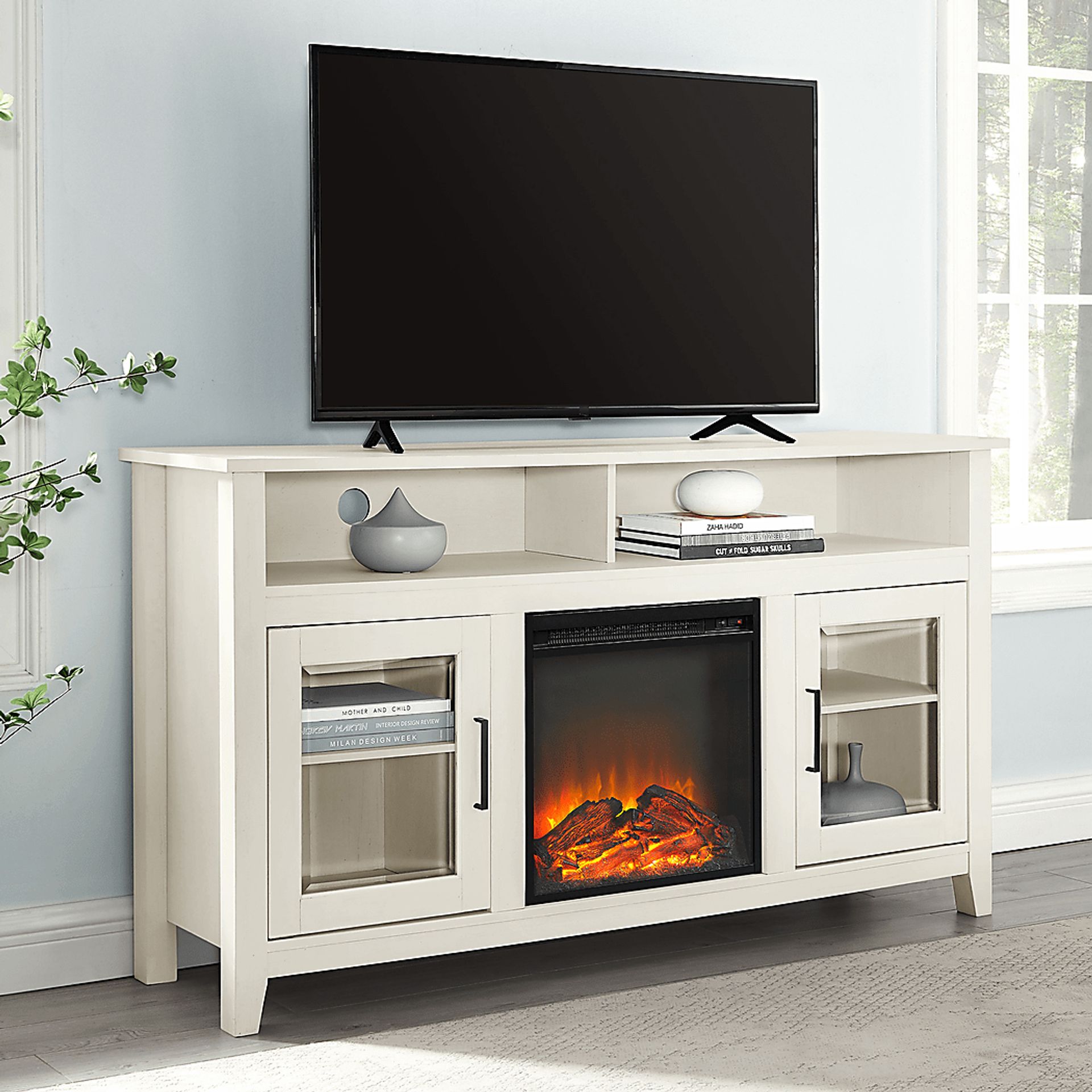 Taliluna White 59 in. Console, With Electric Fireplace - Image 3
