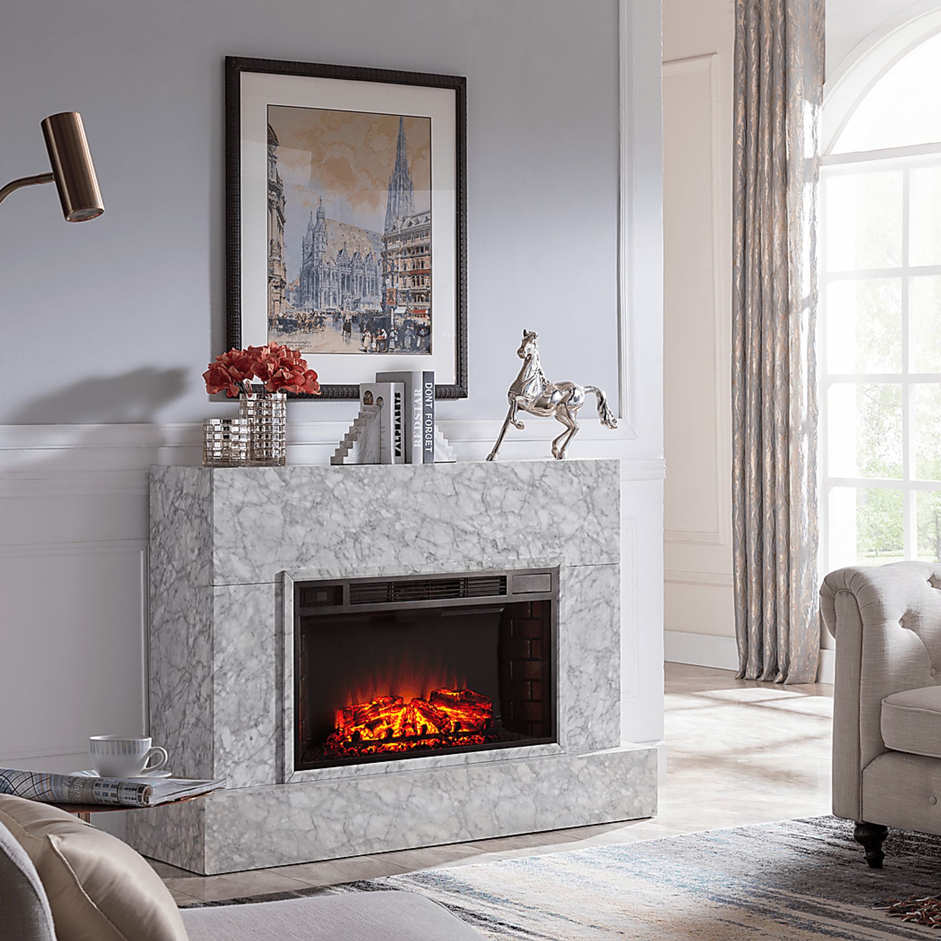 Tallin Gray 57 in. Console with Electric Fireplace - Image 2