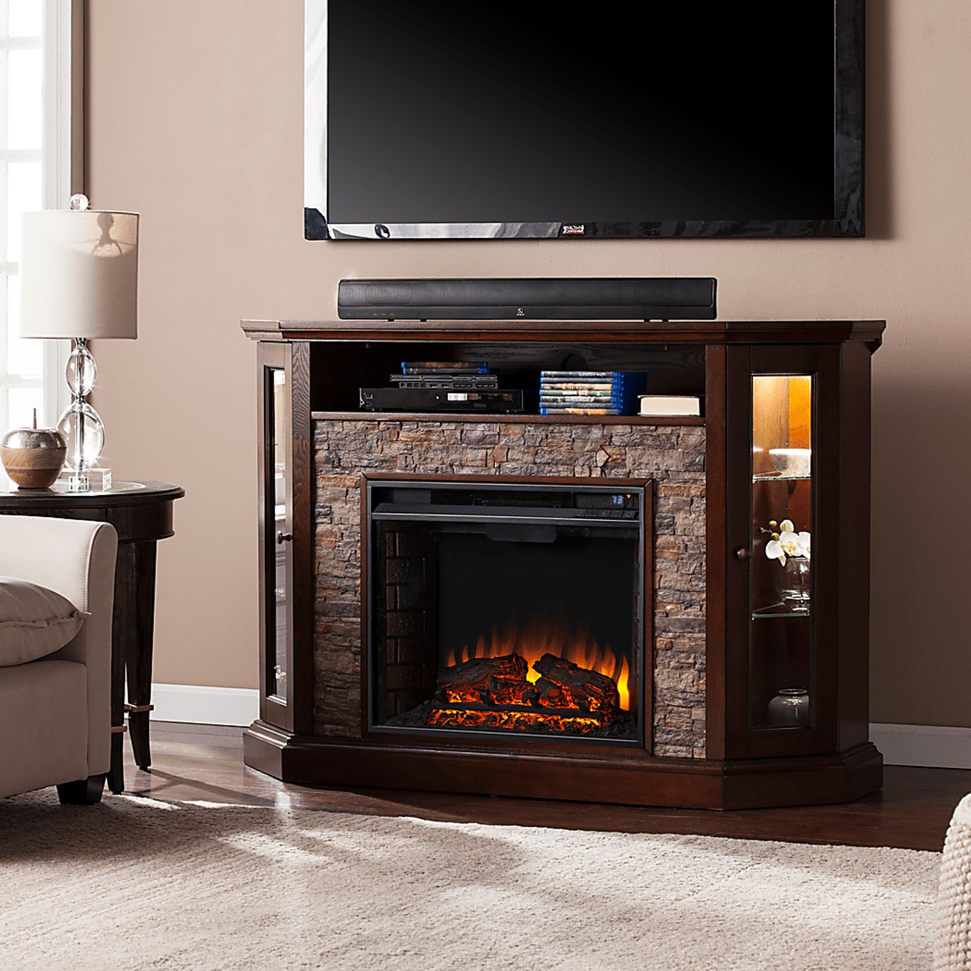 Tallywood Espresso 52 in. Console with Infrared Fireplace - Image 4