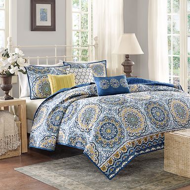 Tangiers Blue 6 Pc Queen Coverlet Set