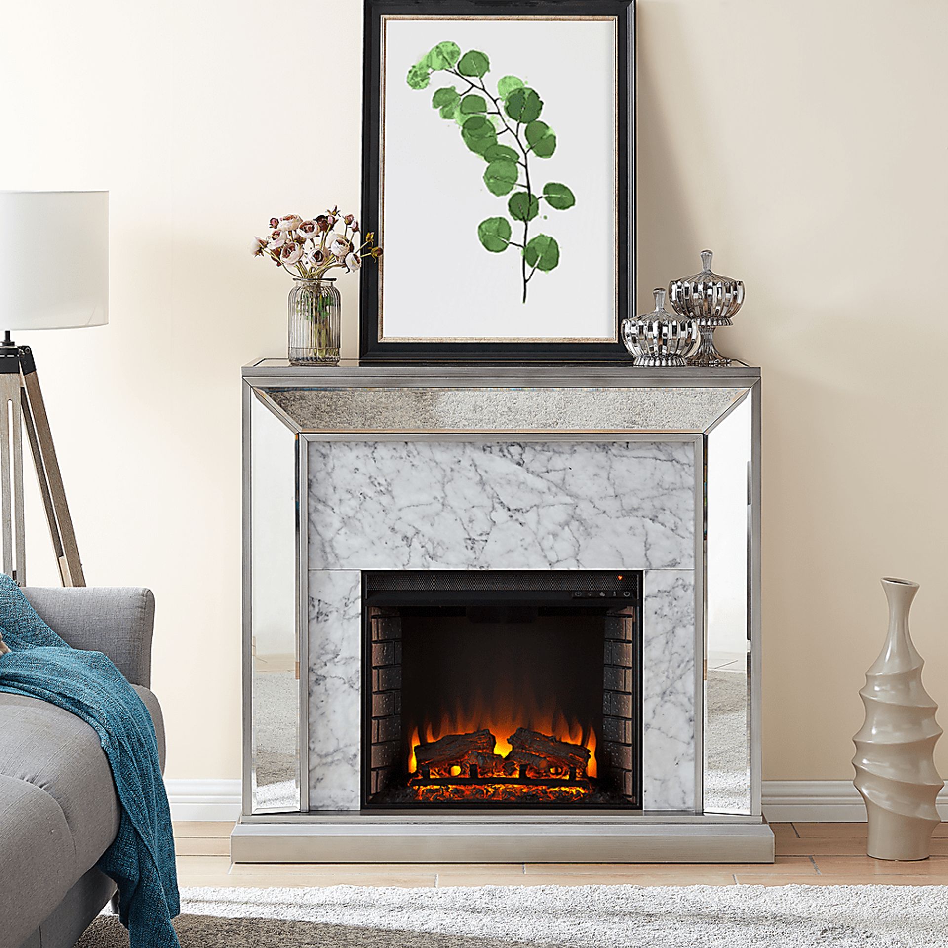 Tarryhollow II Gray 44 in. Console With Electric Log Fireplace - Image 10