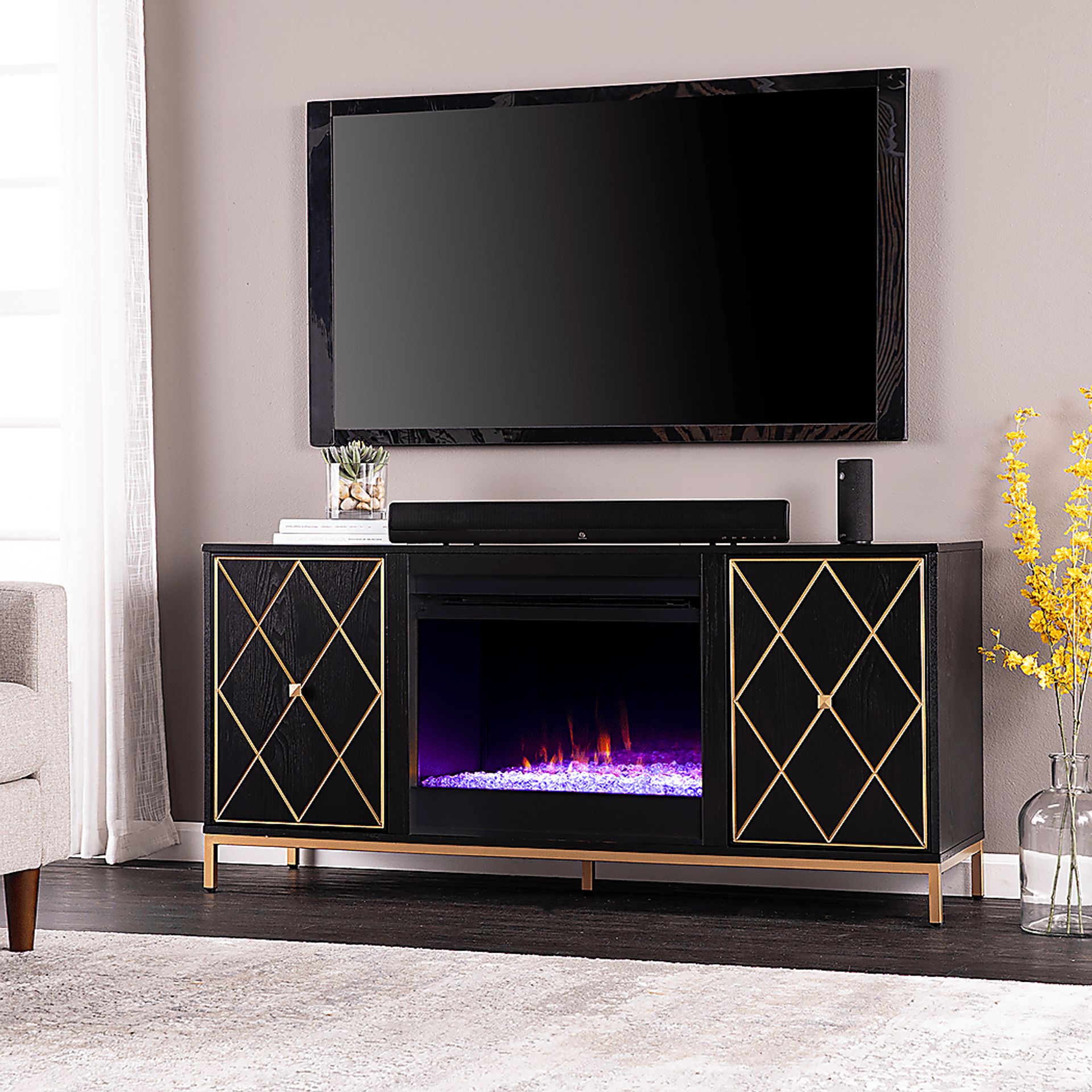 Tattershal I Black 58 in. Console, With Color Changing Electric Fireplace - Image 2