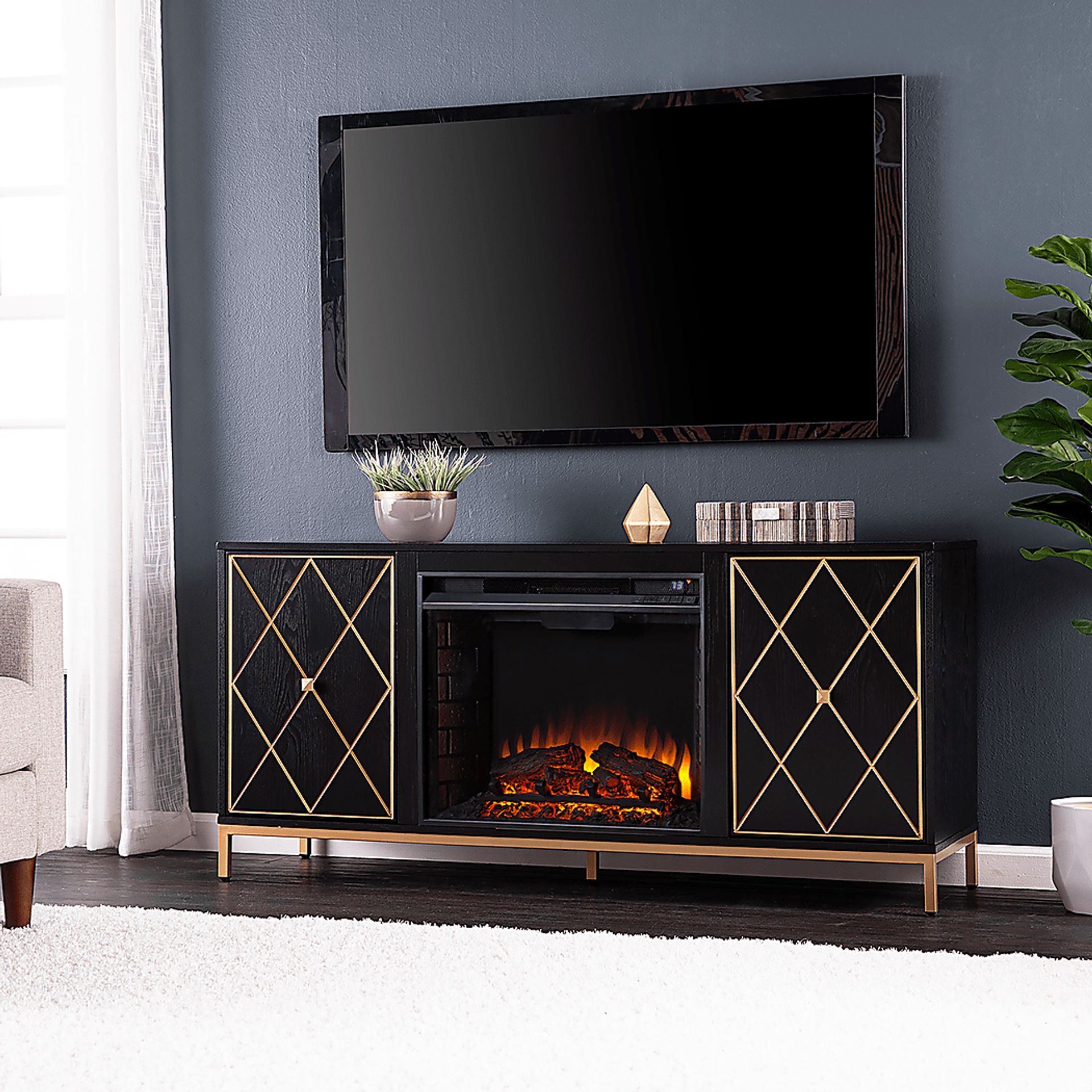 Tattershal II Black 58 in. Console, With Electric Fireplace - Image 2