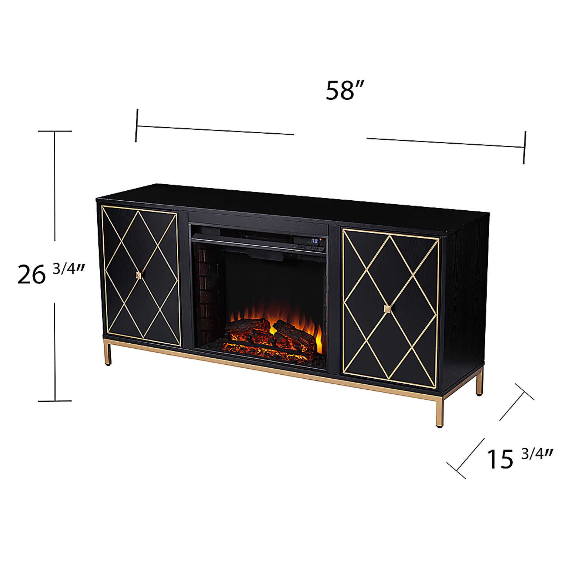 Tattershal II Black 58 in. Console, With Electric Fireplace - Image 3