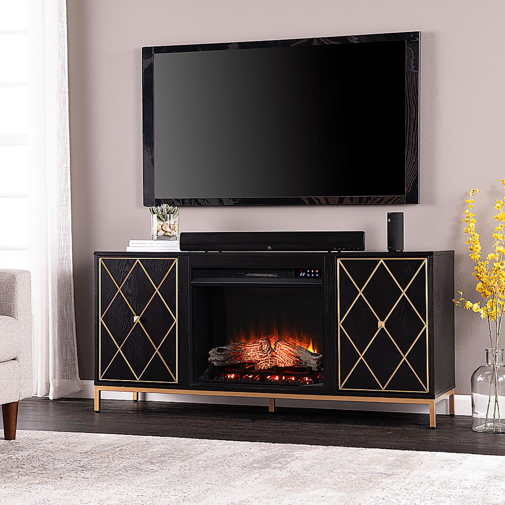 Tattershal IV Black 58 in. Console, With Touch Panel Electric Fireplace - Image 2