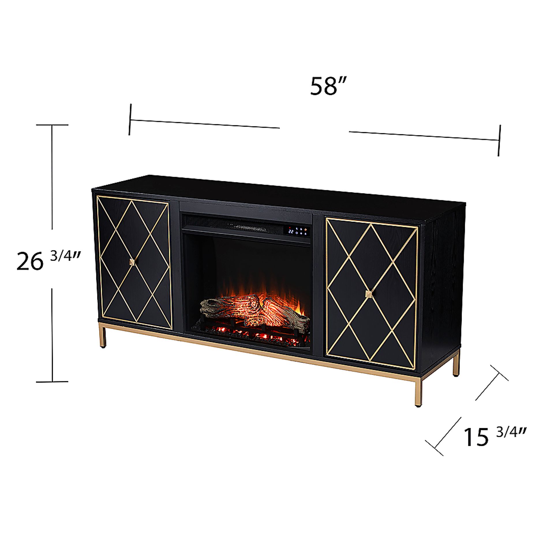 Tattershal IV Black 58 in. Console, With Touch Panel Electric Fireplace - Image 3