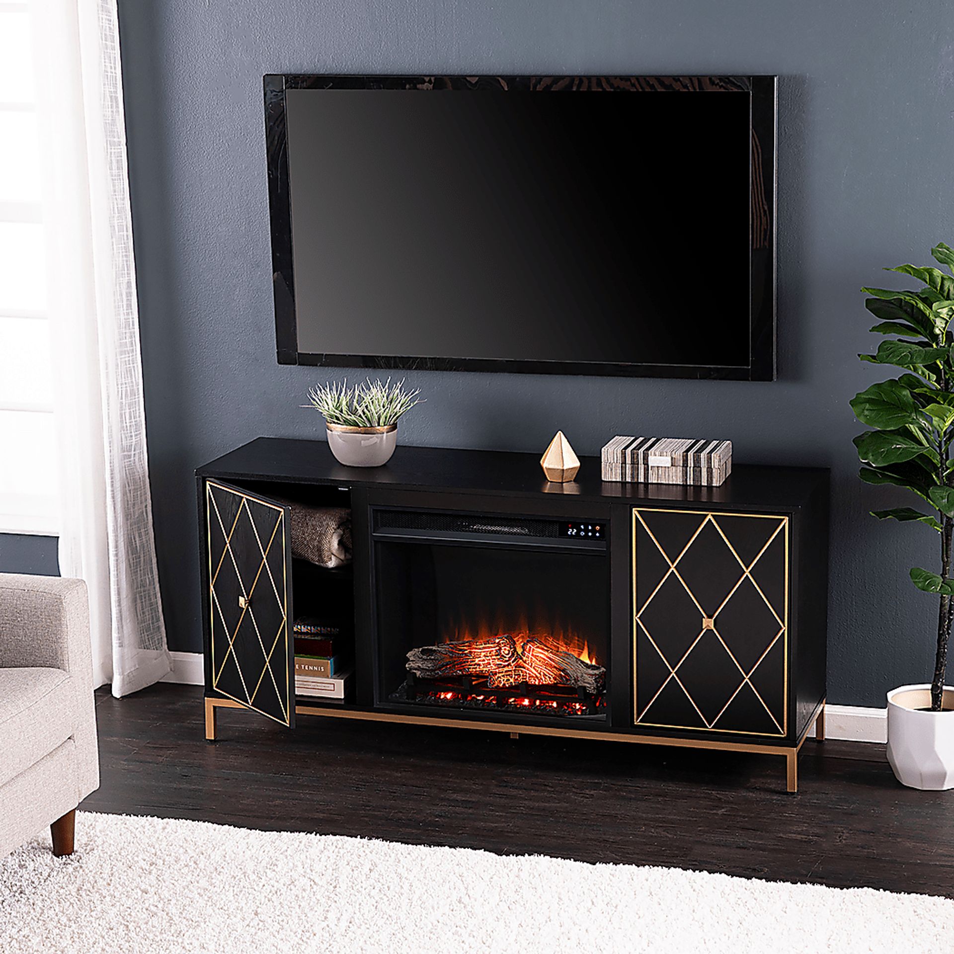 Tattershal IV Black 58 in. Console, With Touch Panel Electric Fireplace - Image 10