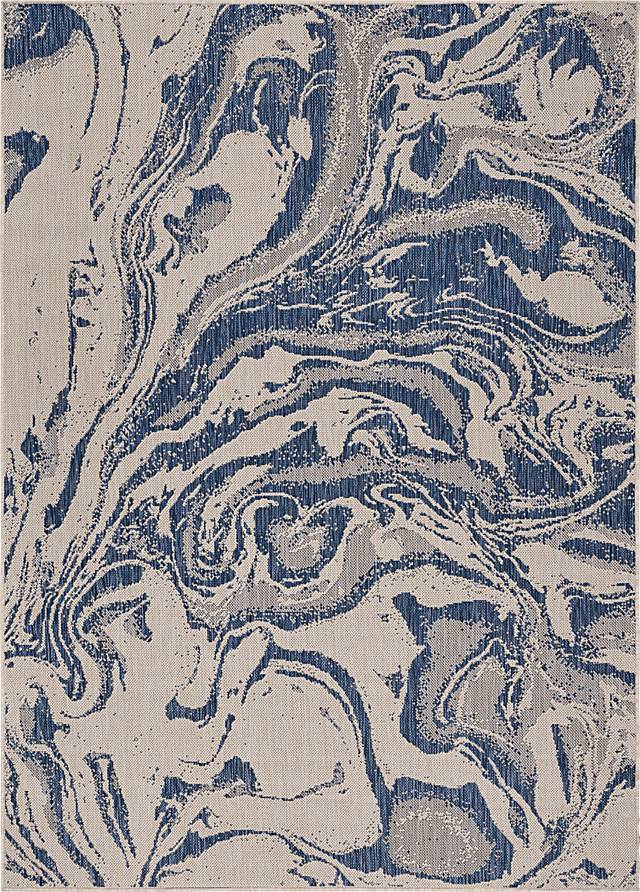 Taveco White/Navy 7'6 x 9'5 Indoor/Outdoor Rug - Thumbnail - Image 1