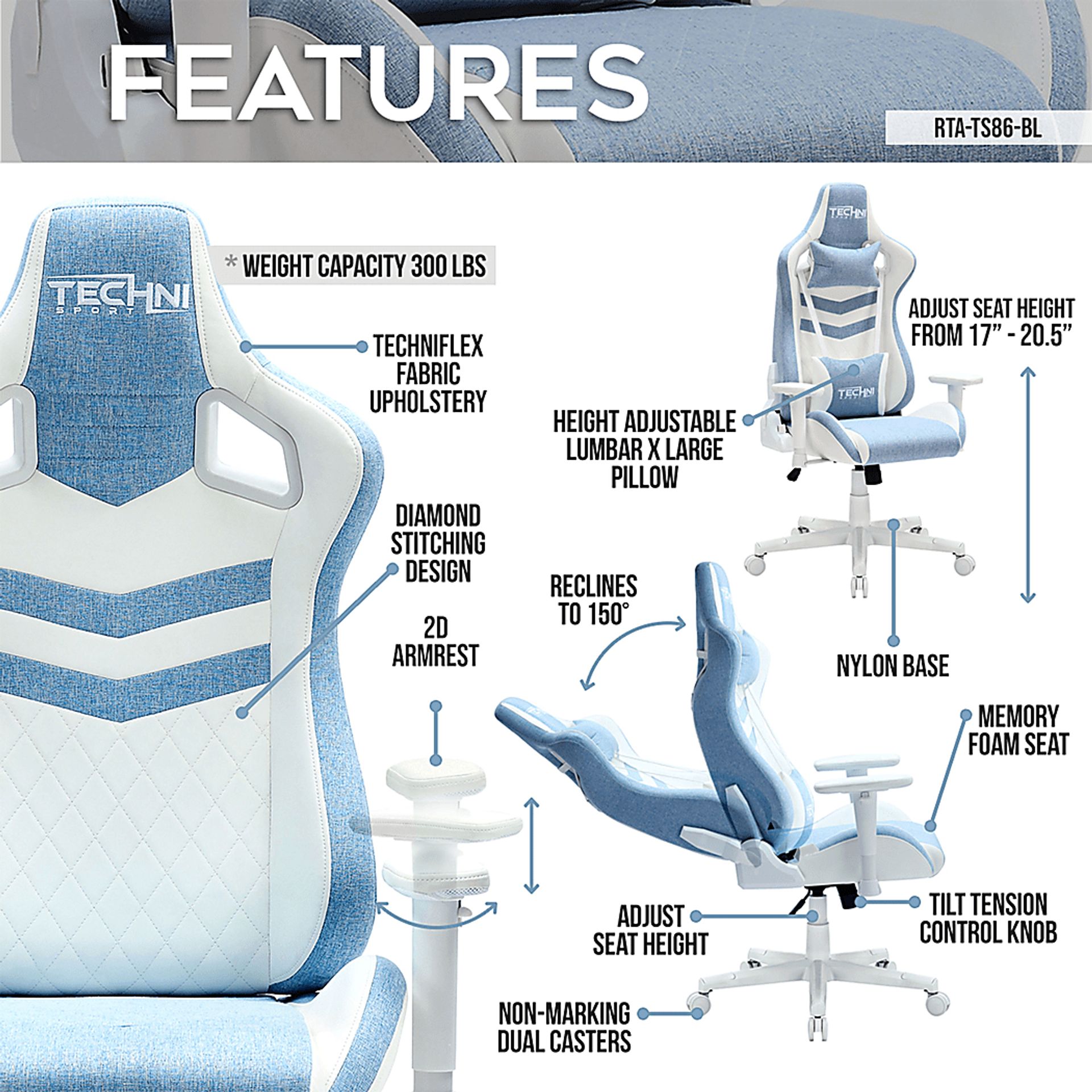 Taveyi Blue Gaming Chair - Image 3