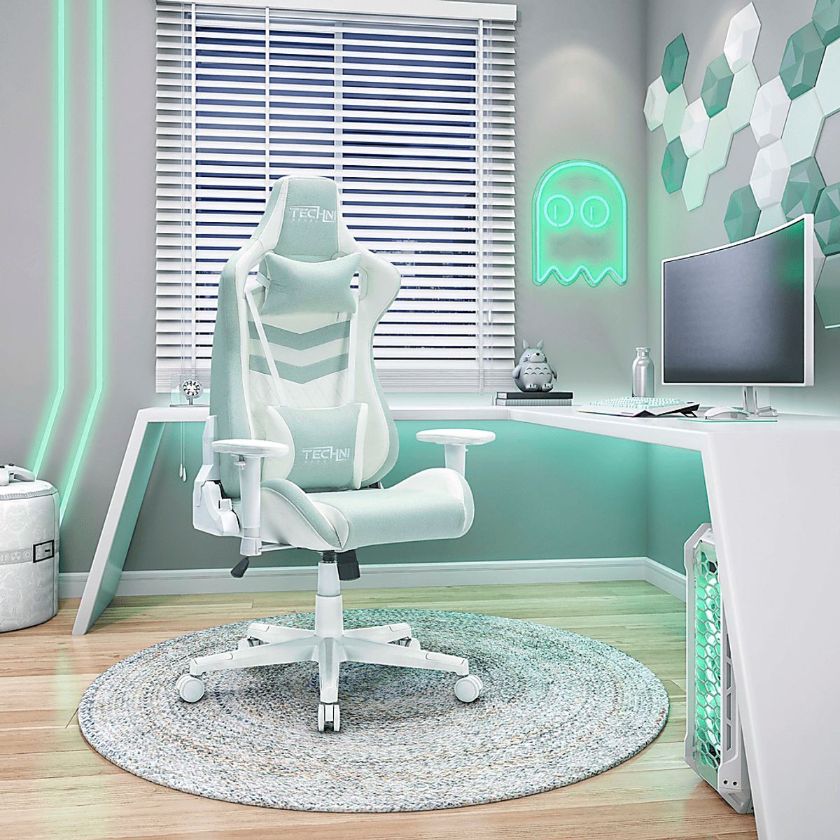 Taveyi Mint Green Nylon Polyurethane Fabric Desk Chair Rooms to Go