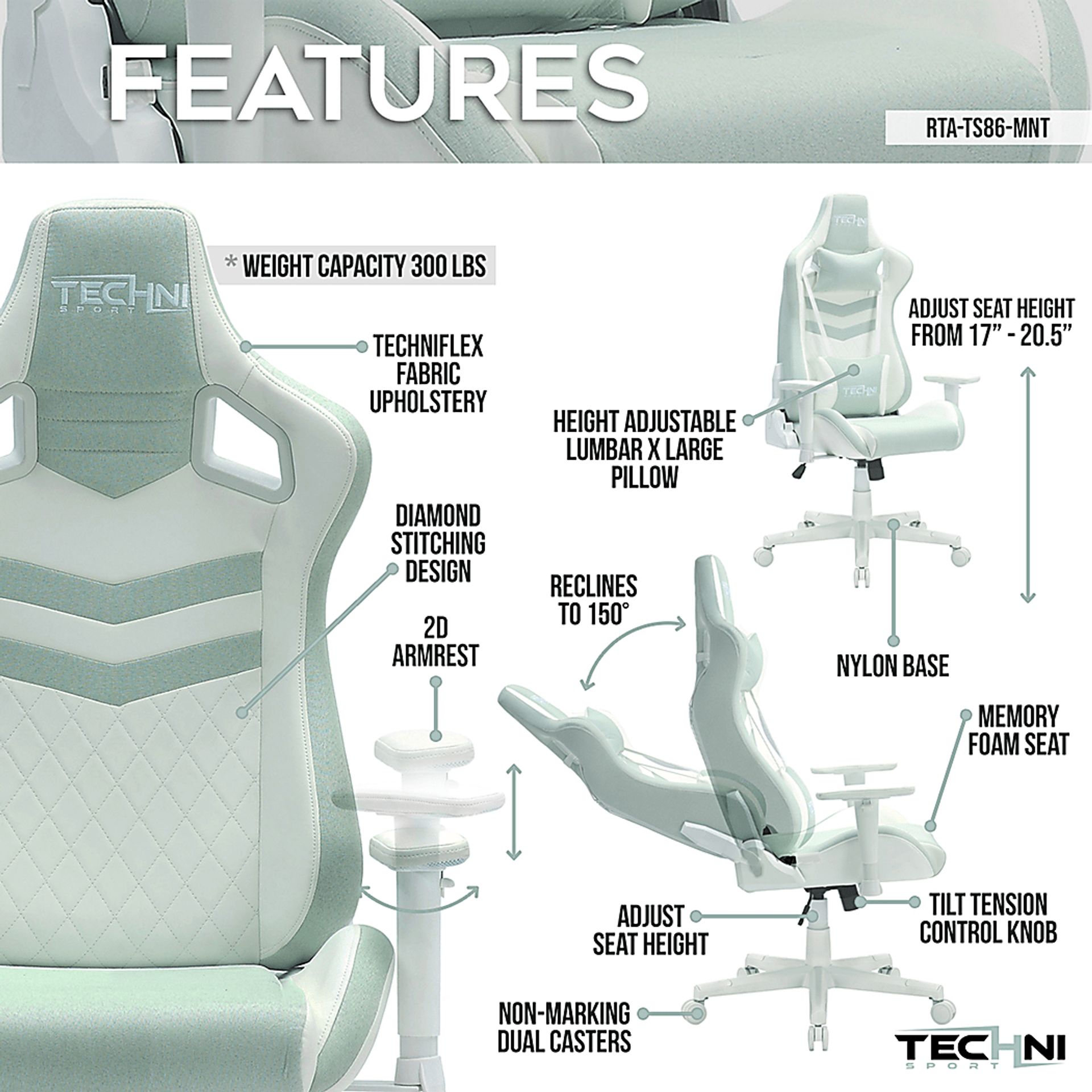 Taveyi Mint Gaming Chair - Image 3