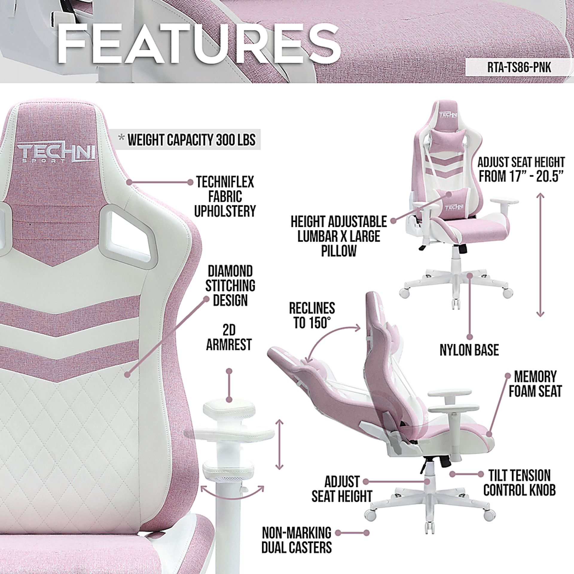 Taveyi Pink Gaming Chair - Image 3