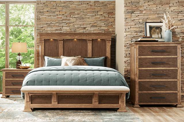 Telluride Brown King Panel Bed with Upholstered Bench - Thumbnail - Image 2
