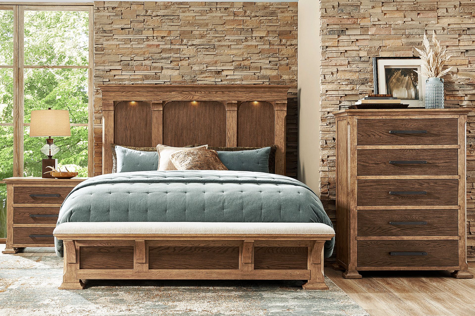 Telluride Brown King Panel Bed with Upholstered Bench - Image 2