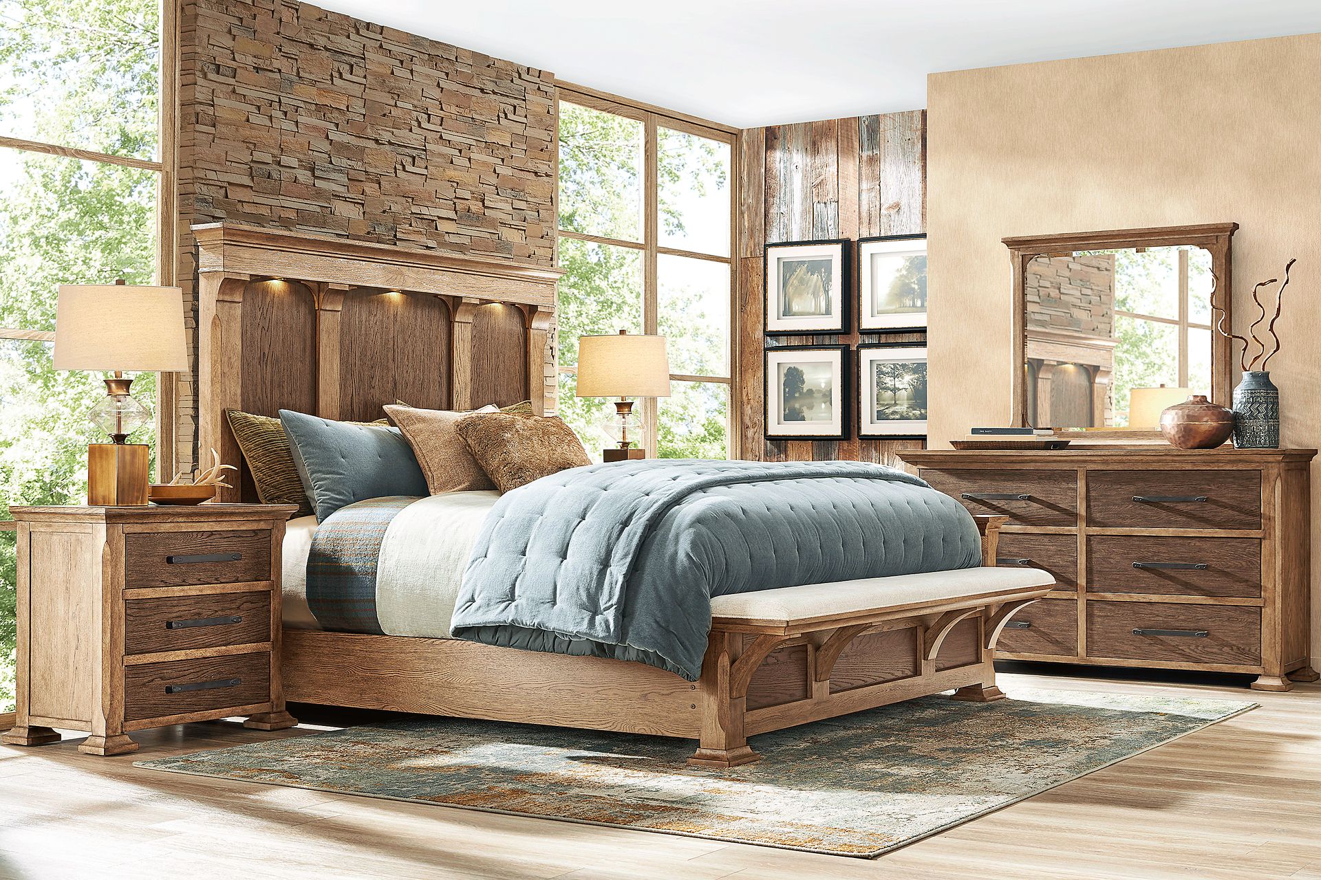 Telluride Brown 5 Pc Queen Panel Bedroom with Upholstered Bench - Image 1