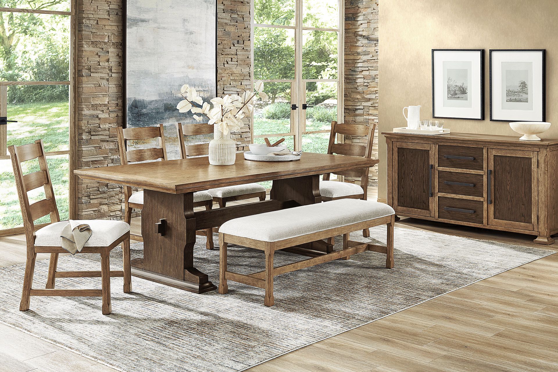 Telluride Brown 6 Pc Dining Room with Upholstered Bench - Image 1