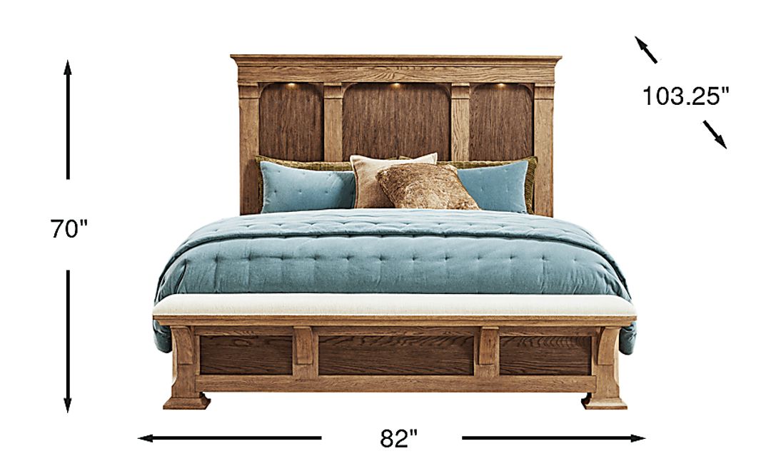 Telluride Brown King Panel Bed with Upholstered Bench