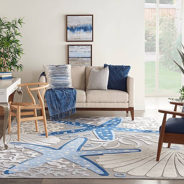 Tempany Blue/Gray 7'10 x 10'6 Indoor/Outdoor Rug - Thumbnail - Image 3